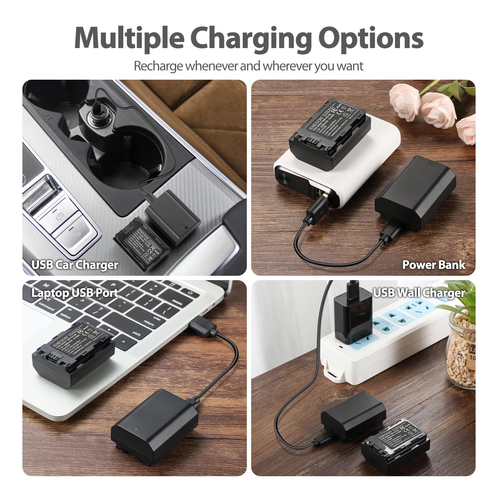 Enegon Np Fz100 Battery And 2 In 1 Usb C Direct Charging Cable,2 Pack 2280Mah Replacement Battery For Sony A7Iii,A7Iv,Fx3, Fx30,