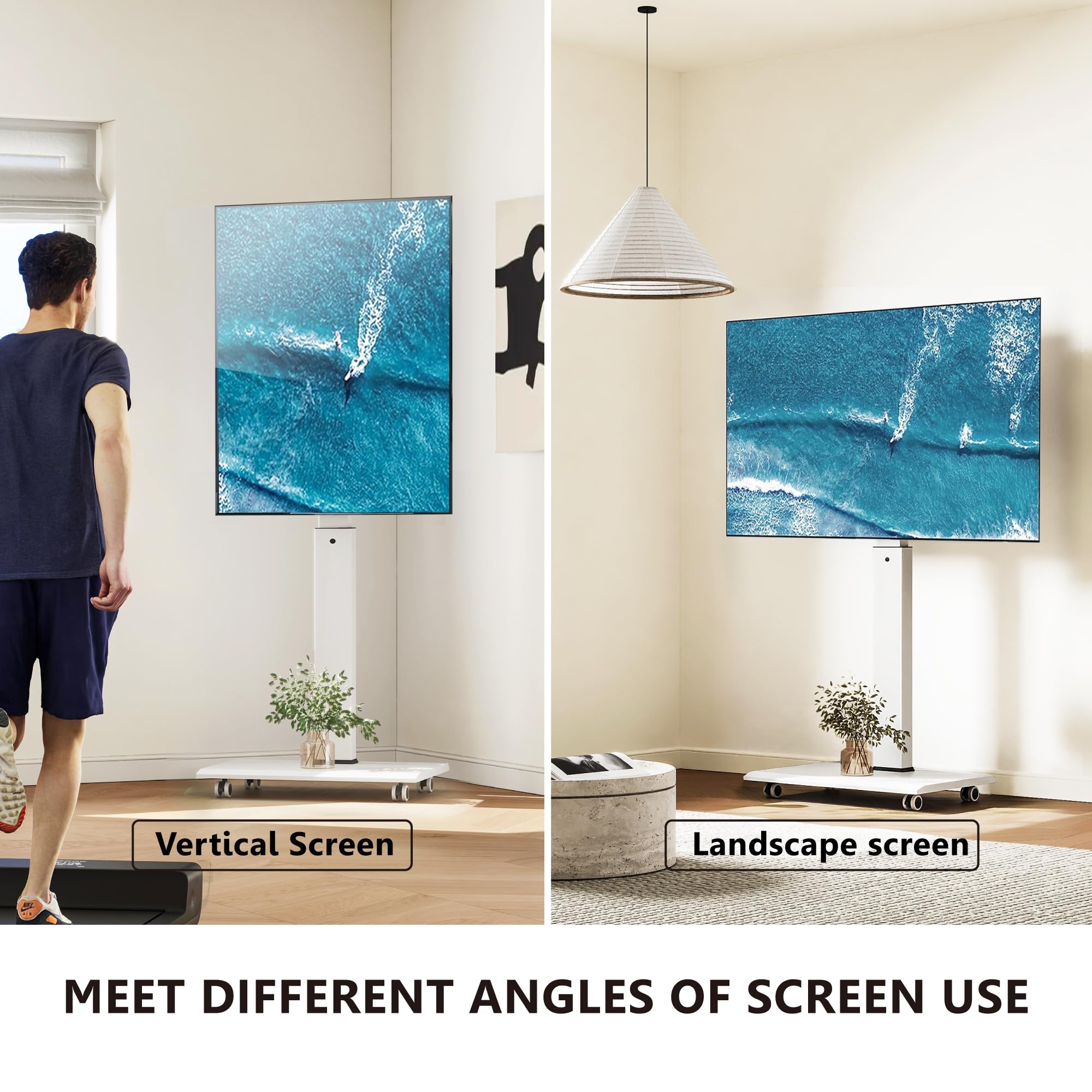 Fitueyes Rolling Tv Stand   Portable Mobile Tv Cart On Wheels For 32 To 65 70 75 Inch Tvs, Landscape To Portrait Rotating And 40