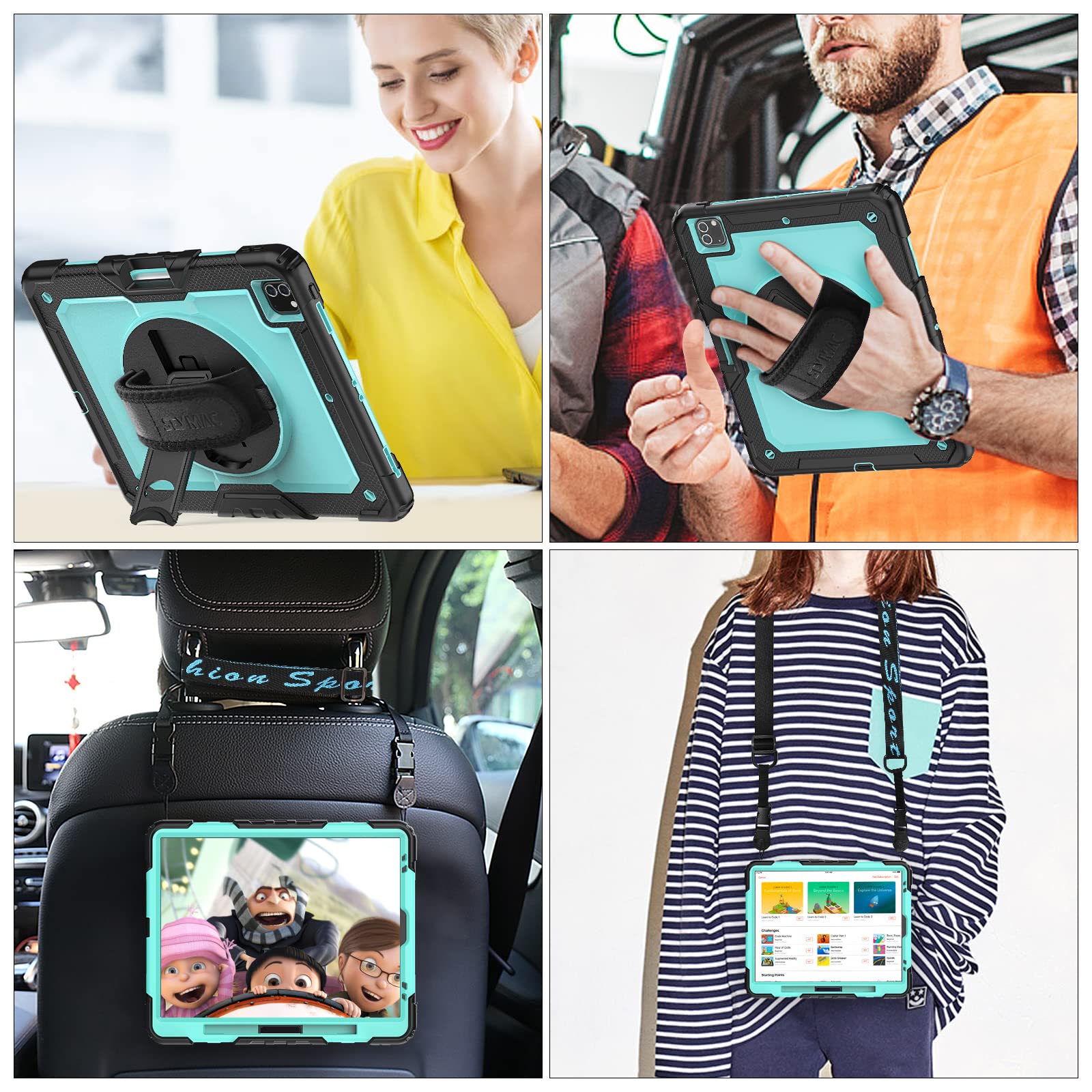 Seymac Stock Case For Ipad Pro 12.9'' 2022/2021/2020/2018 With Screen Protector 360 Rotating Stand Hand Strap, Drop Proof Case F