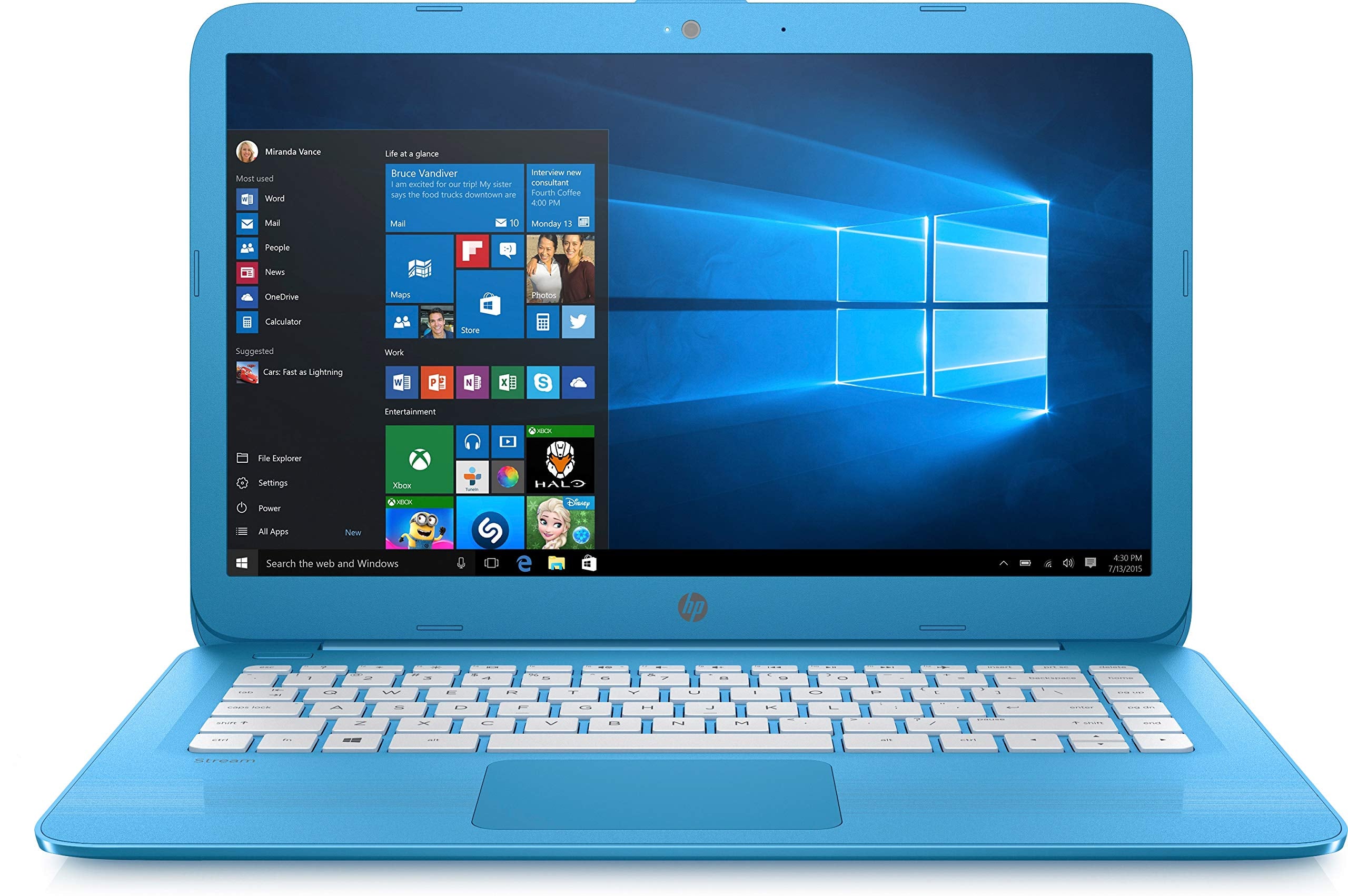 HP Stream 14 cb011wm, 14' HD Display, Intel N3060, 4GB RAM, 32GB SSD, Windows 10 Home S Mode, Blue