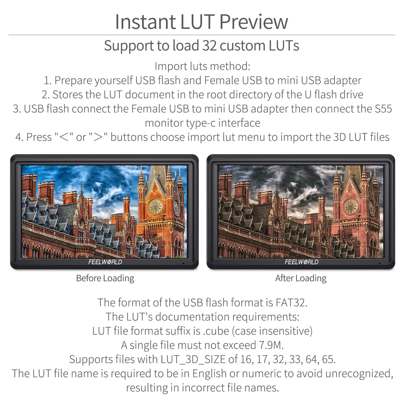 Feelworld S55 6 Inch Camera Dslr Field Monitor Small Full Hd 1920X1080 Ips Lut Video Peaking Focus Assist With 4K Hdmi 8.4V Dc I