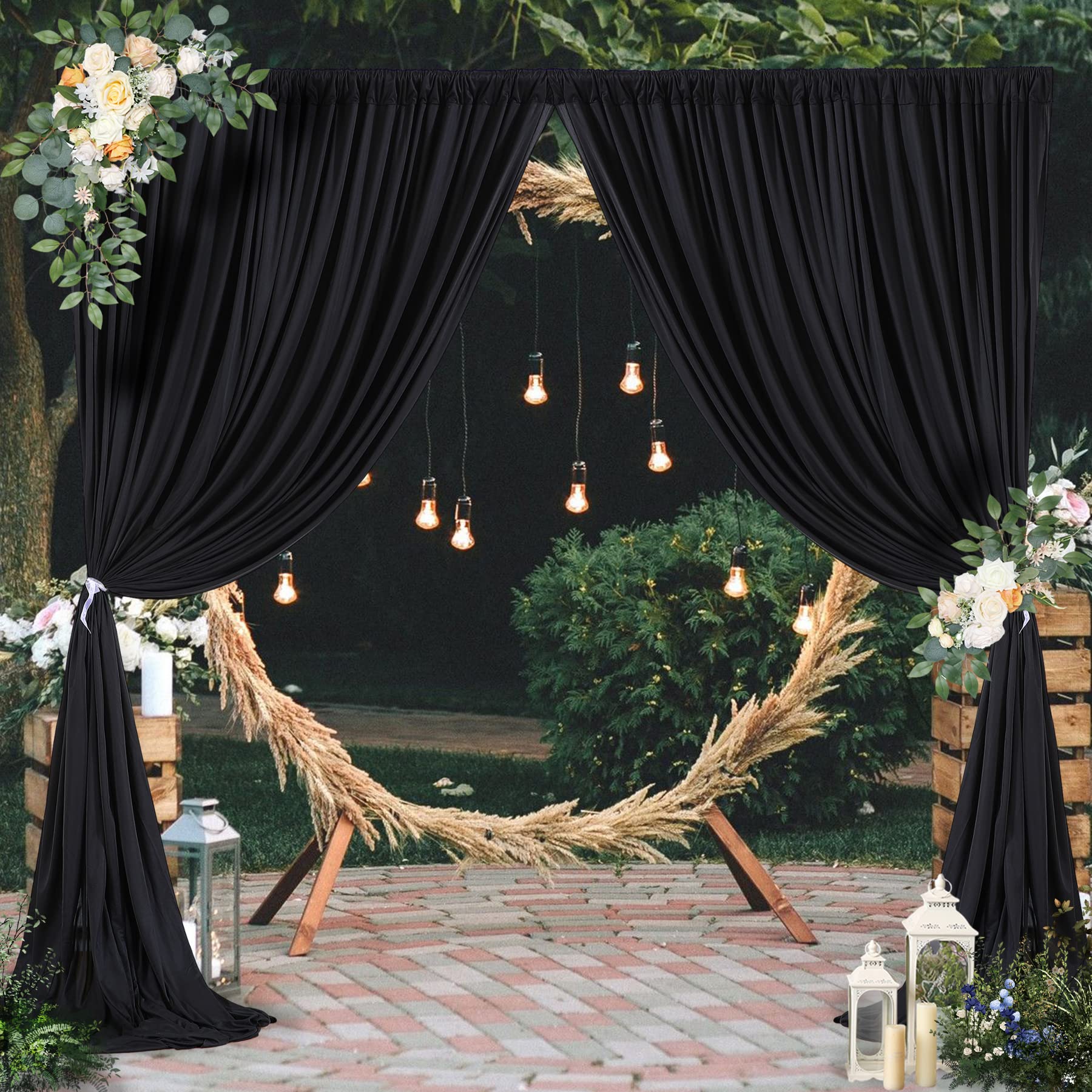 2 Rod Backdrop 10 X 8Ft Black Backdrop Curtains For Party 2 Panels Polyester Backdrop ...