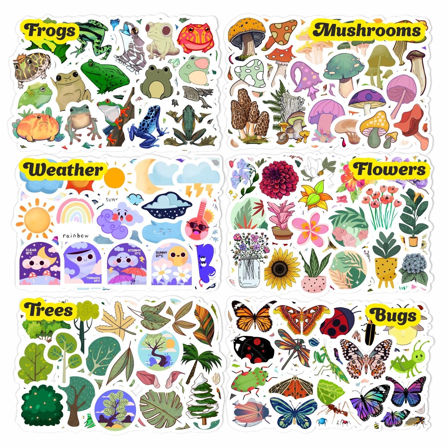 Nature Stickers   Flowers, Mushrooms, Leaves, Plants, Insects & Bugs Stickers, Gifts, Nature Party Decoration & Favors