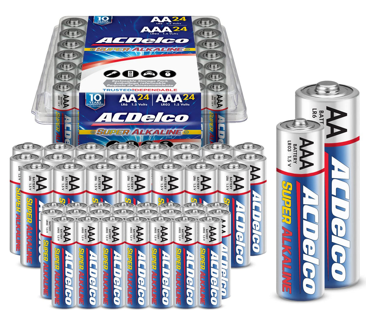 Acdelco Aa And Aaa 48-Count Combo Pack Super Alkaline Batteries, 24-Count Each, 10-Year Shelf Life, Recloseable Packaging