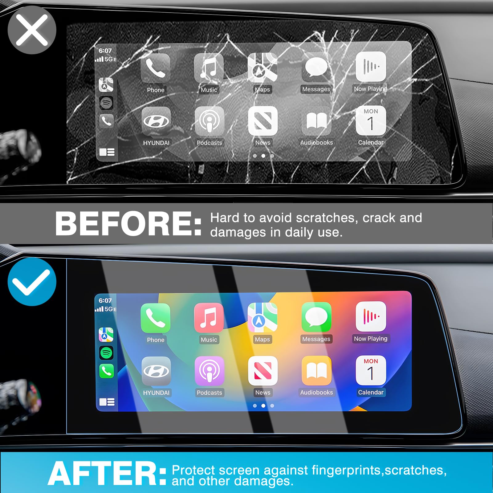 Karltys 2 Pack 10.25 Inch Screen Protector For Hyundai Elantra 2021 2024, Elantra Touchscreen Tempered Glass Screen Protector Car Radio Screen Cover Anti Glare Anti Scratch