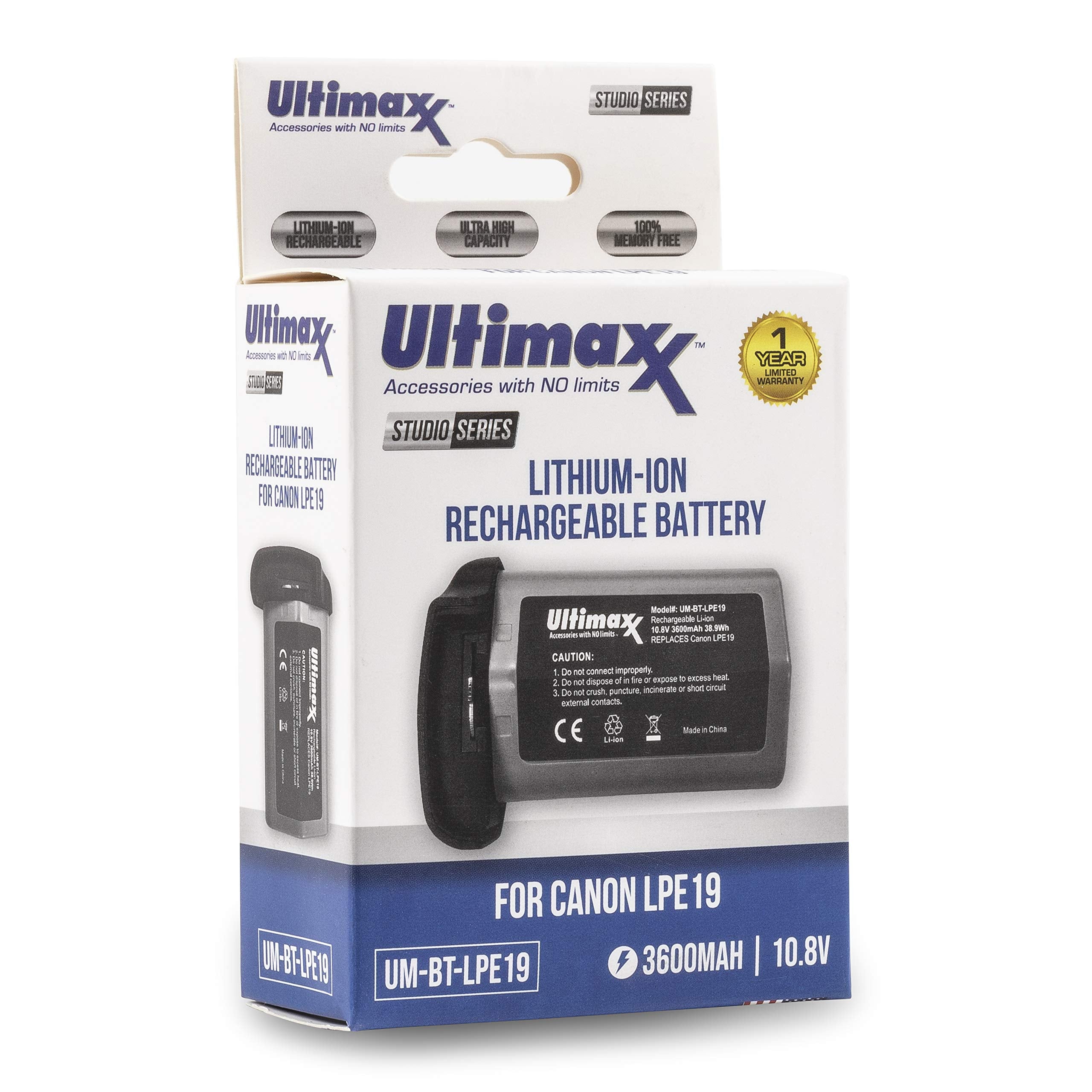Ultimaxx LP-E19 Lithium-Ion Rechargeable Battery 3600mAh for Canon EOS R3, 1D X Mark III, 1D X Mark II, 1D X, 1Ds Mark III, 1D Mark IV, 1D Mark III