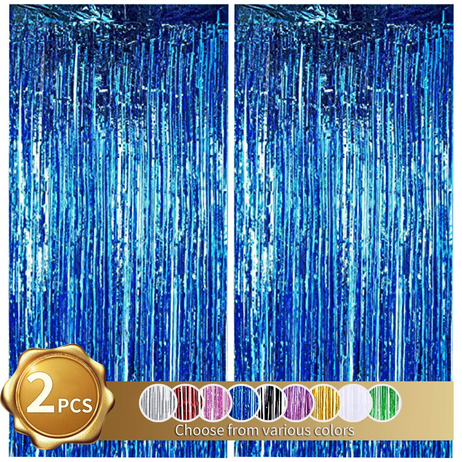 Beishida 2 Pcs Blue Door Streamers Tinsel Curtain Party Backdrop Fringe Foil Wall Background For Birthday Halloween Christmas We