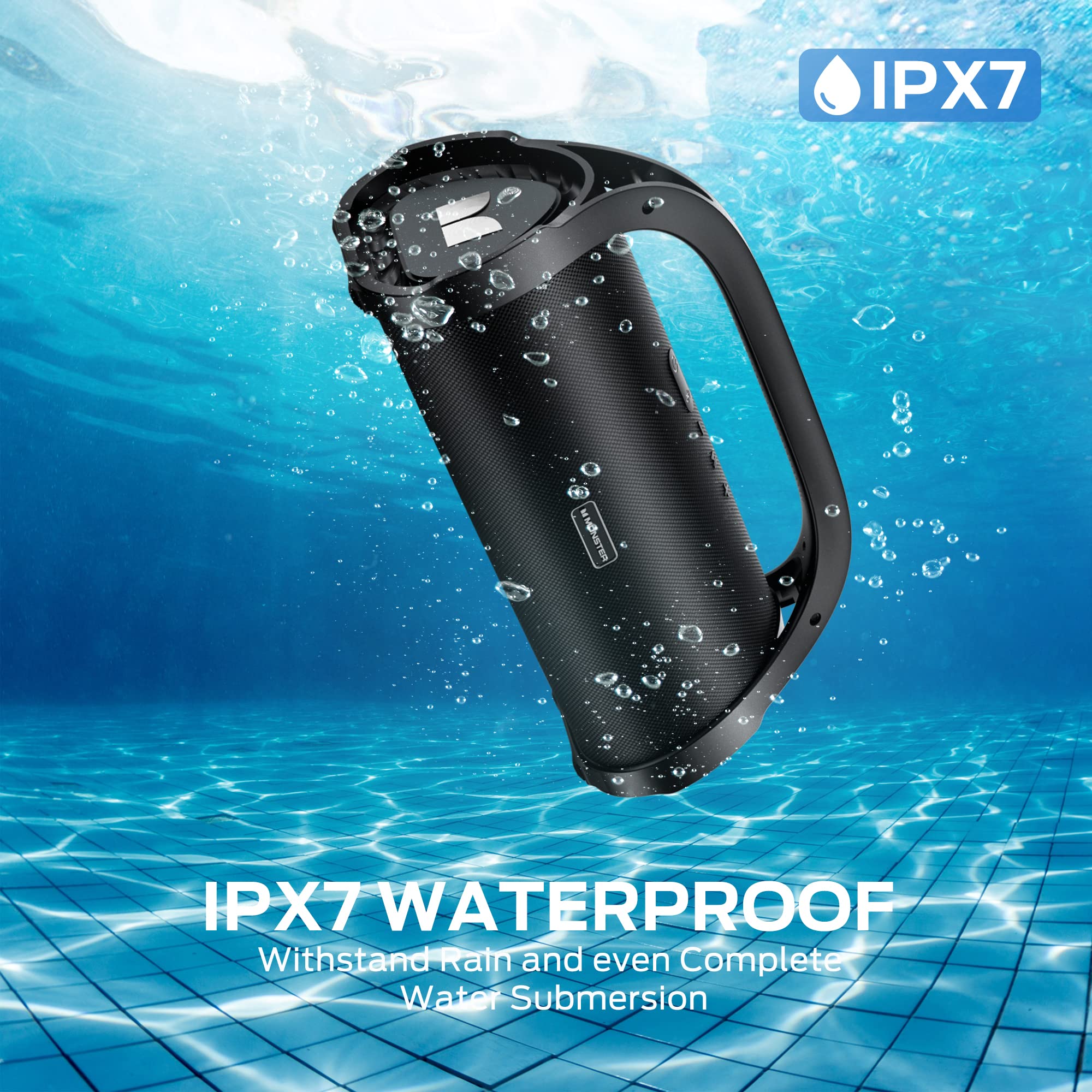 Monster Adventurer Max Boombox Bluetooth Speaker, Ipx7 Waterproof Outdoor Bluetooth Speakers With Double Subwoofer, 100W Stereo