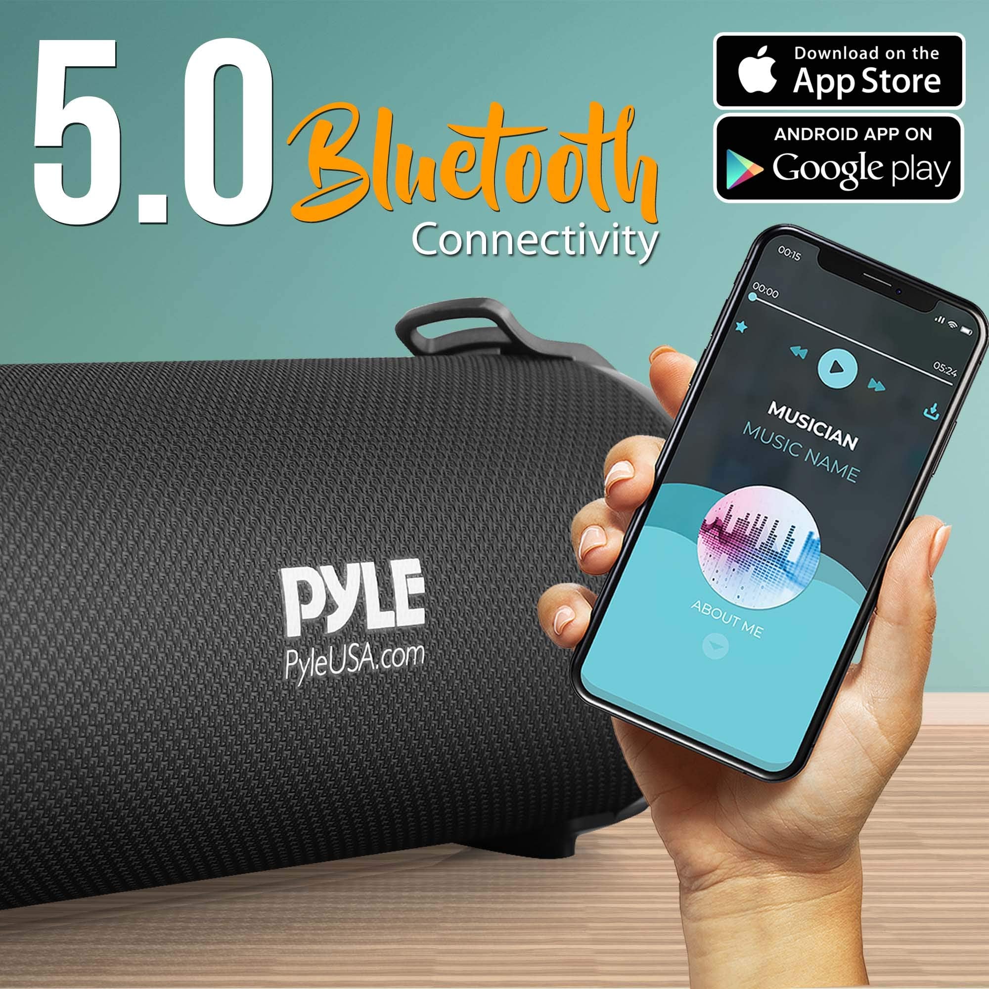 Pyle Wireless Portable Bluetooth Boombox Speaker - 100 Watt Rechargeable Boom Box Speaker Portable Music Barrel Loud Stereo Syst