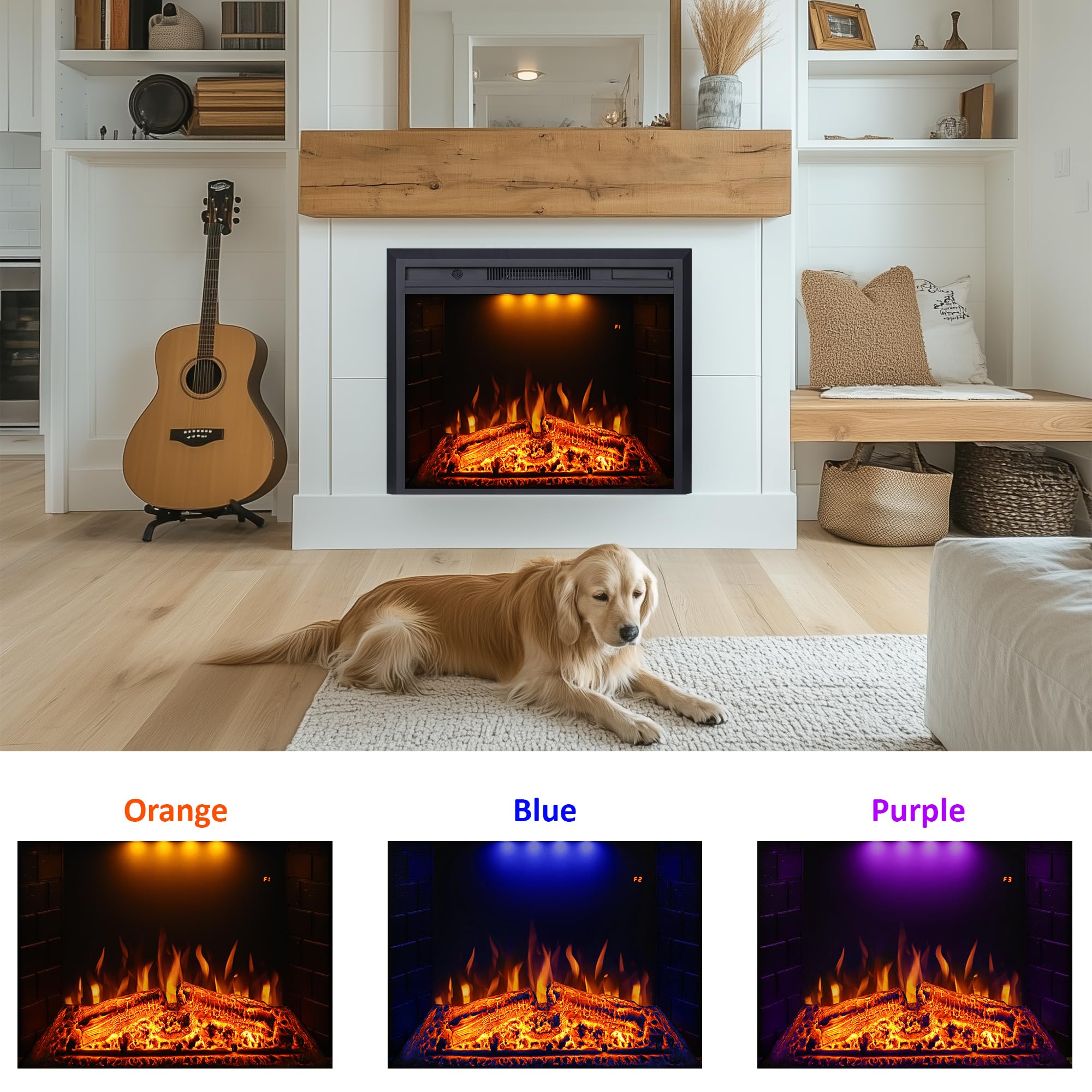 Valuxhome Electric Fireplace, 25 Inches Electric Fireplace Insert, Christmas Fireplace Heater With Overheating Protection, Fire