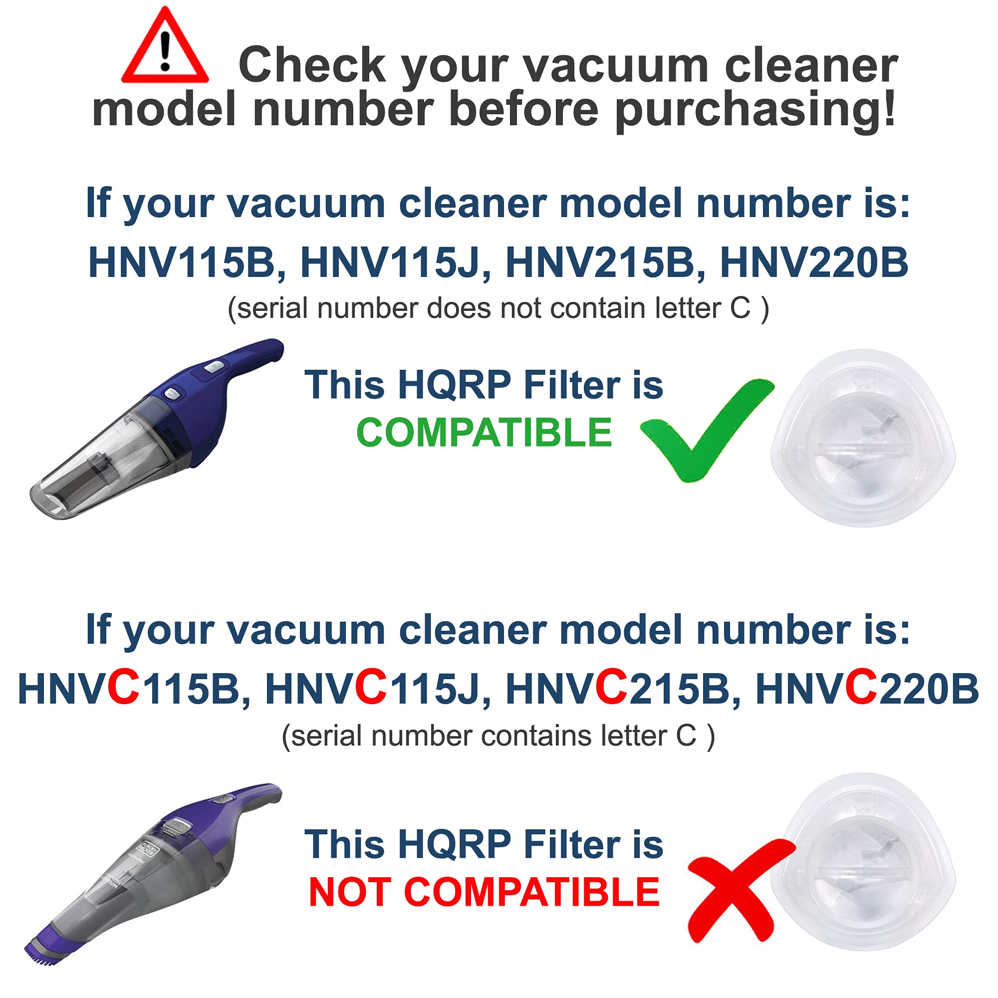 Hqrp 4 Pack Filter Compatible With Black+Decker Hnv115B, Hnv115J, Hnv215B, Hnv220B Series Hand Vac Vacuum Cleaners, Evf100 Repla