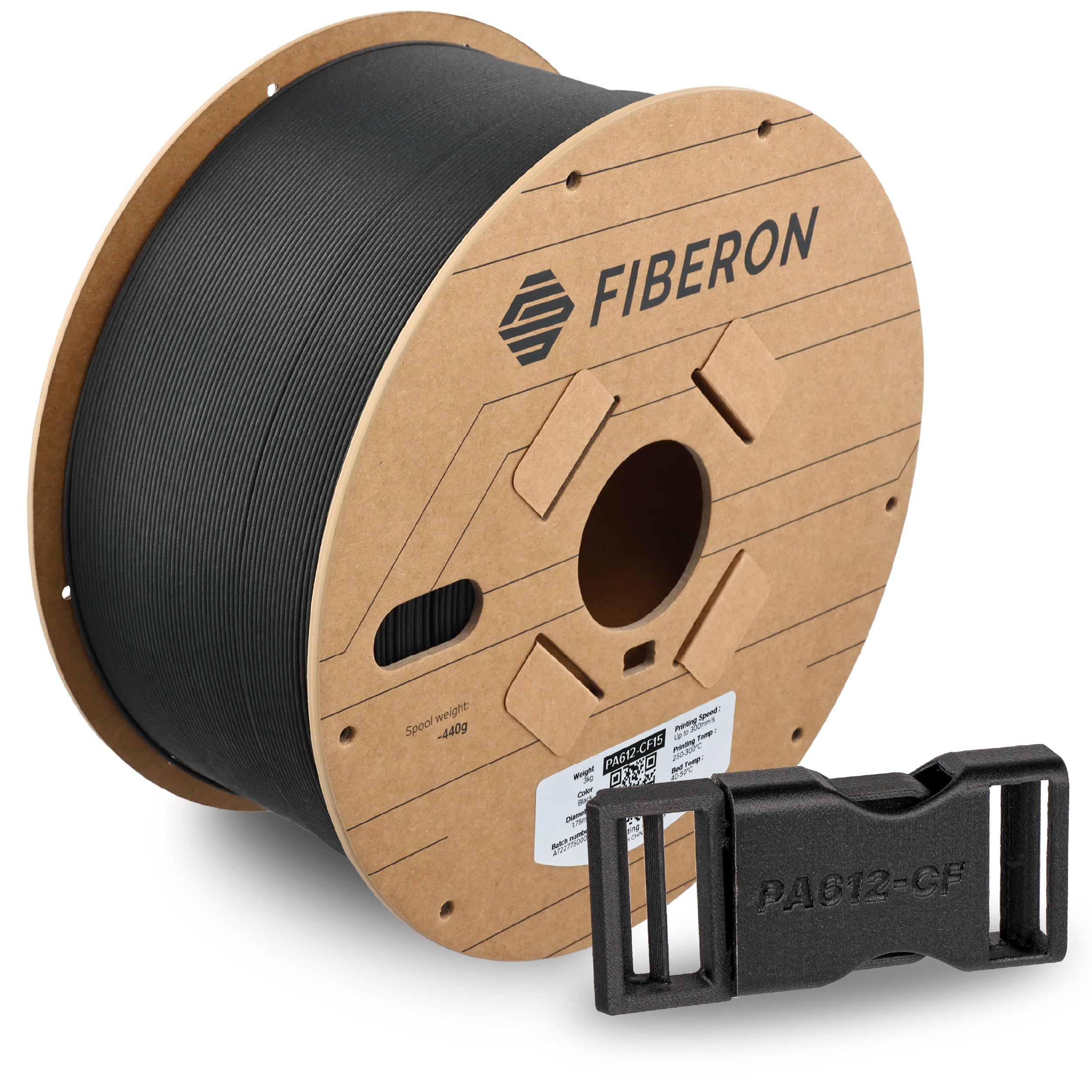 Polymaker Fiberon PA612-CF Carbon Fiber Nylon Filament 1.75mm Black 3kg, Fiberon PA612-CF Strong & Low Moisture Sensitive Nylon 