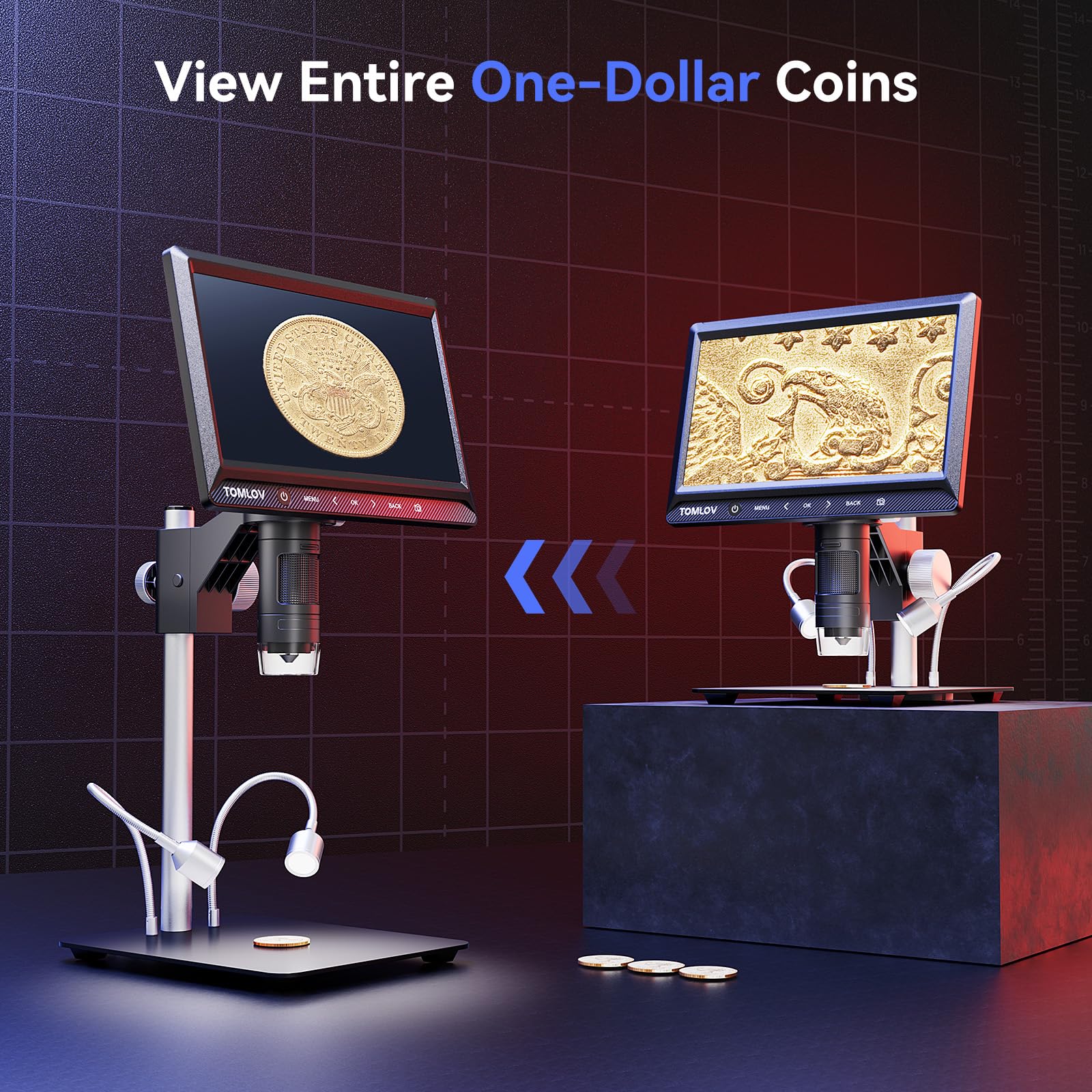 Tomlov Dm702 10.1'' Digital Microscope, Coin Microscope Full View, Usb Coin Magnifier With Light For Error Coins, Adults Solderi