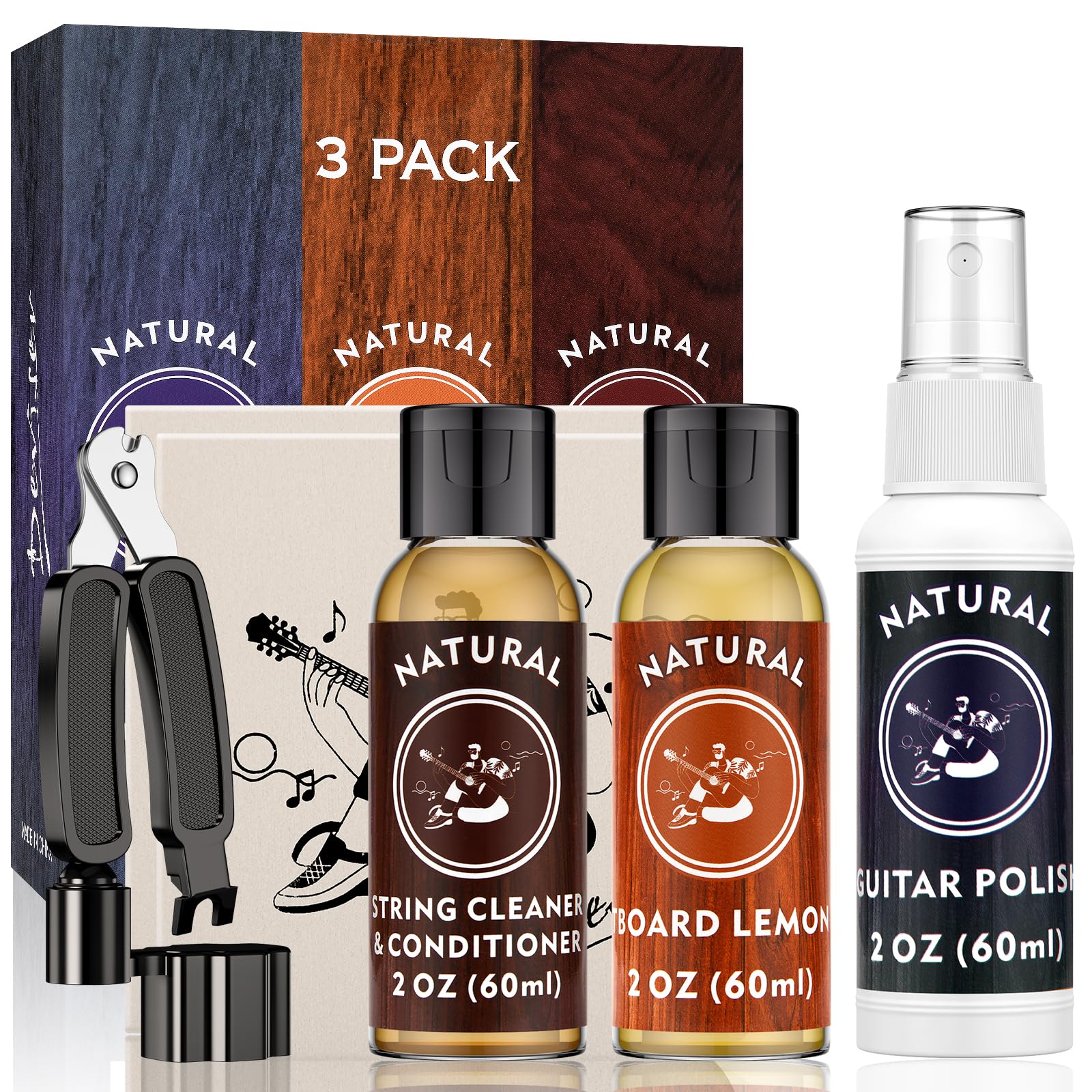 Deviser Guitar Cleaning,All IN ONE Kit,fretboard Lemon oil,Polish,Guitar String-cleaner,Guitar string winder,Cleaning cloth for 