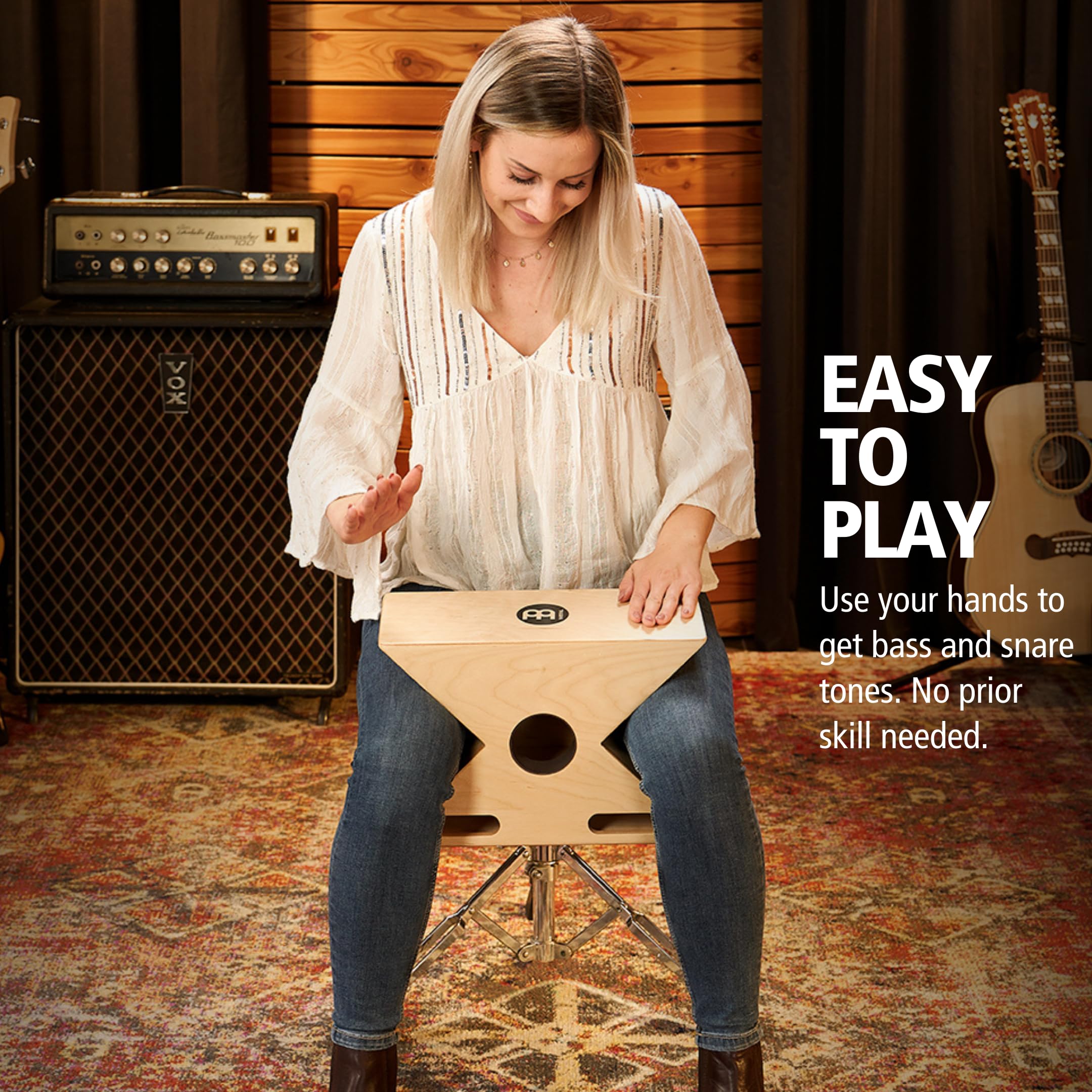 Meinl Hybrid Slaptop Cajon Box Drum With Snare And Bongo, Forward Sound Ports   Made In Europe   Baltic Birch Wood, 2 Year Warra