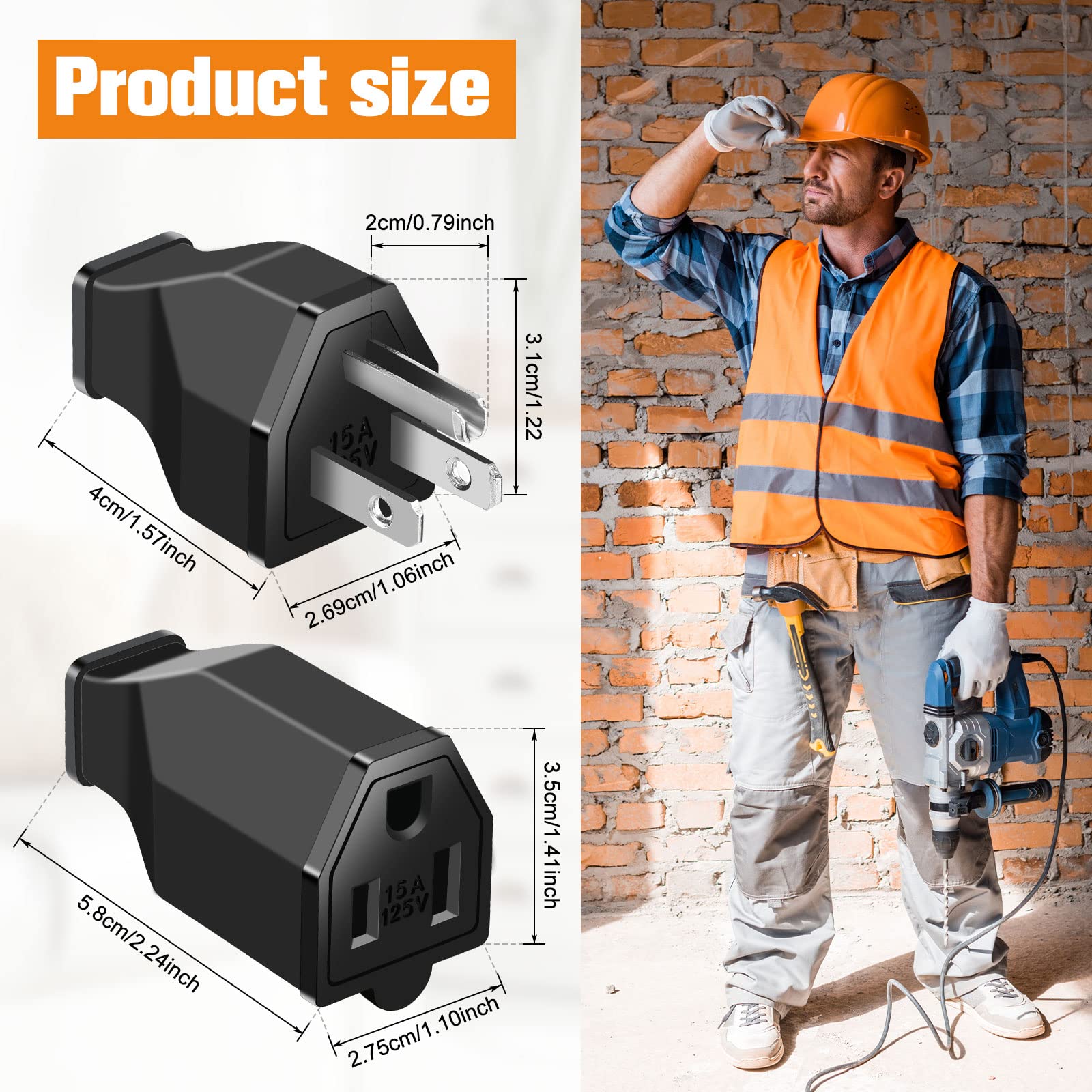 20 Pieces Extension Cord Plug Replacement Extension Cord Ends 125V 15A 2 Pole 3 Wire Male Plug And Female Connector Straight Plu