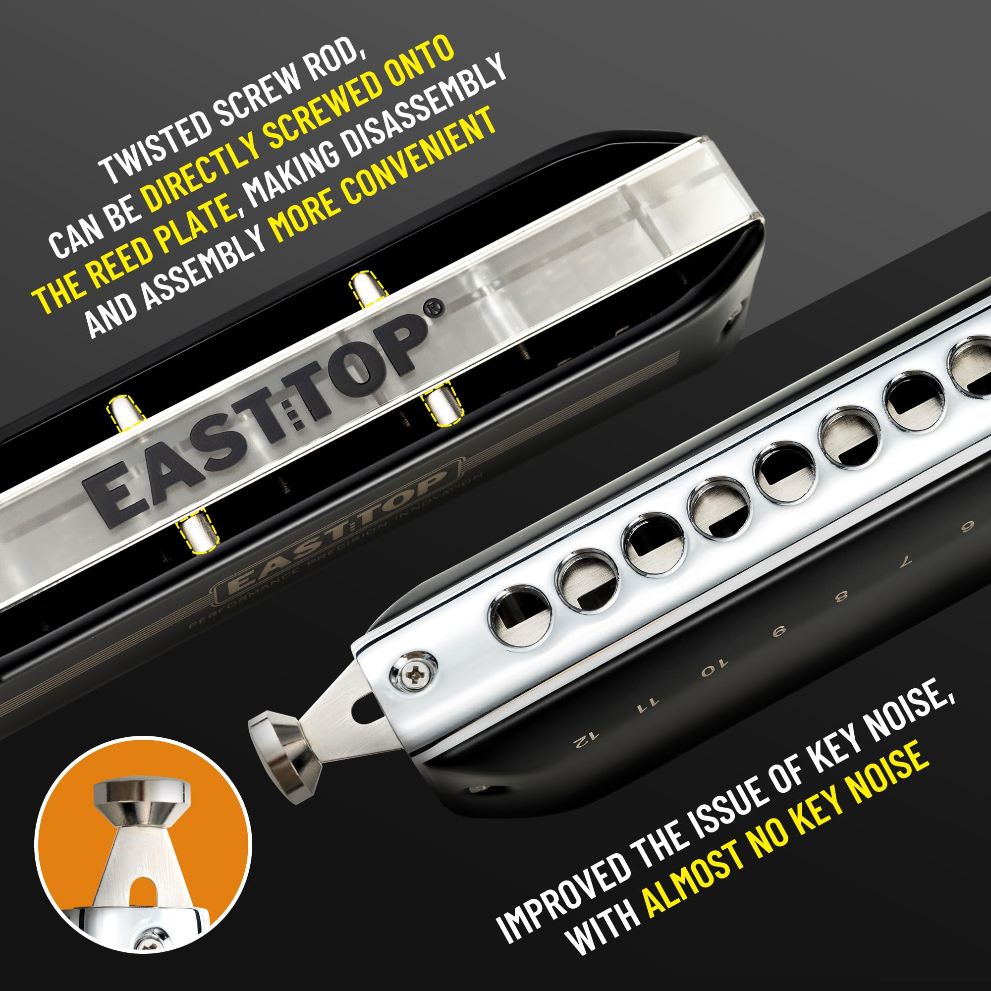 East Top Forerunner 2.0 Without Valves Chromatic Harmonica 12-Hole 48 Tones C Key Chromatic Mouth Organ Harmonica For Adults,Beg