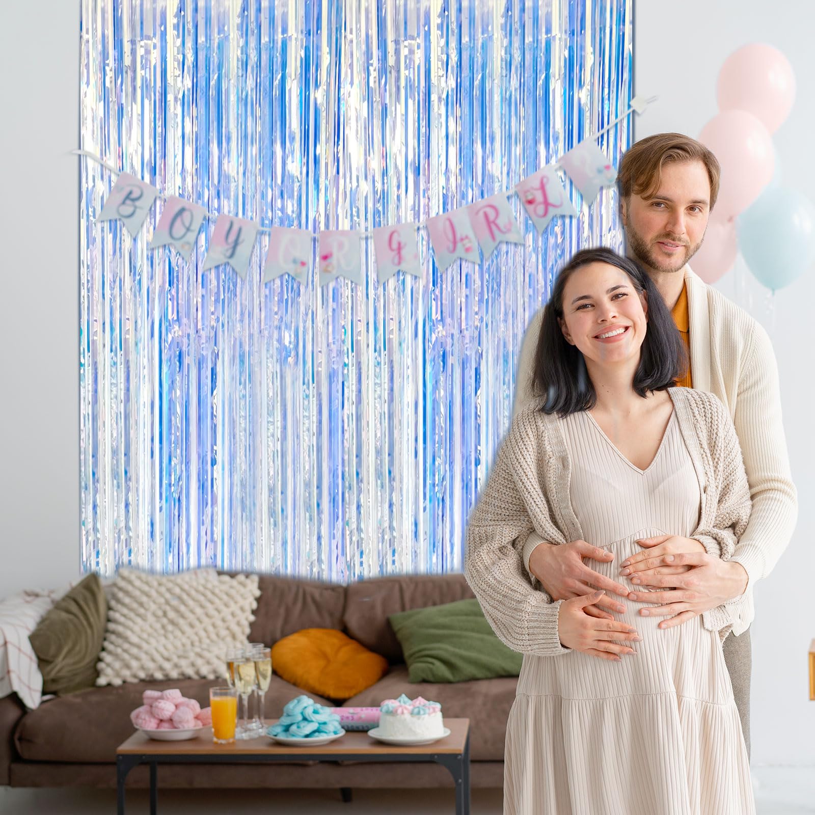 10 Pack Iridescent Party Backdrop Decorations Tinsel Curtain Birthday Decorations Foil Fringe Photo Booth Streamer Backdrop Irid