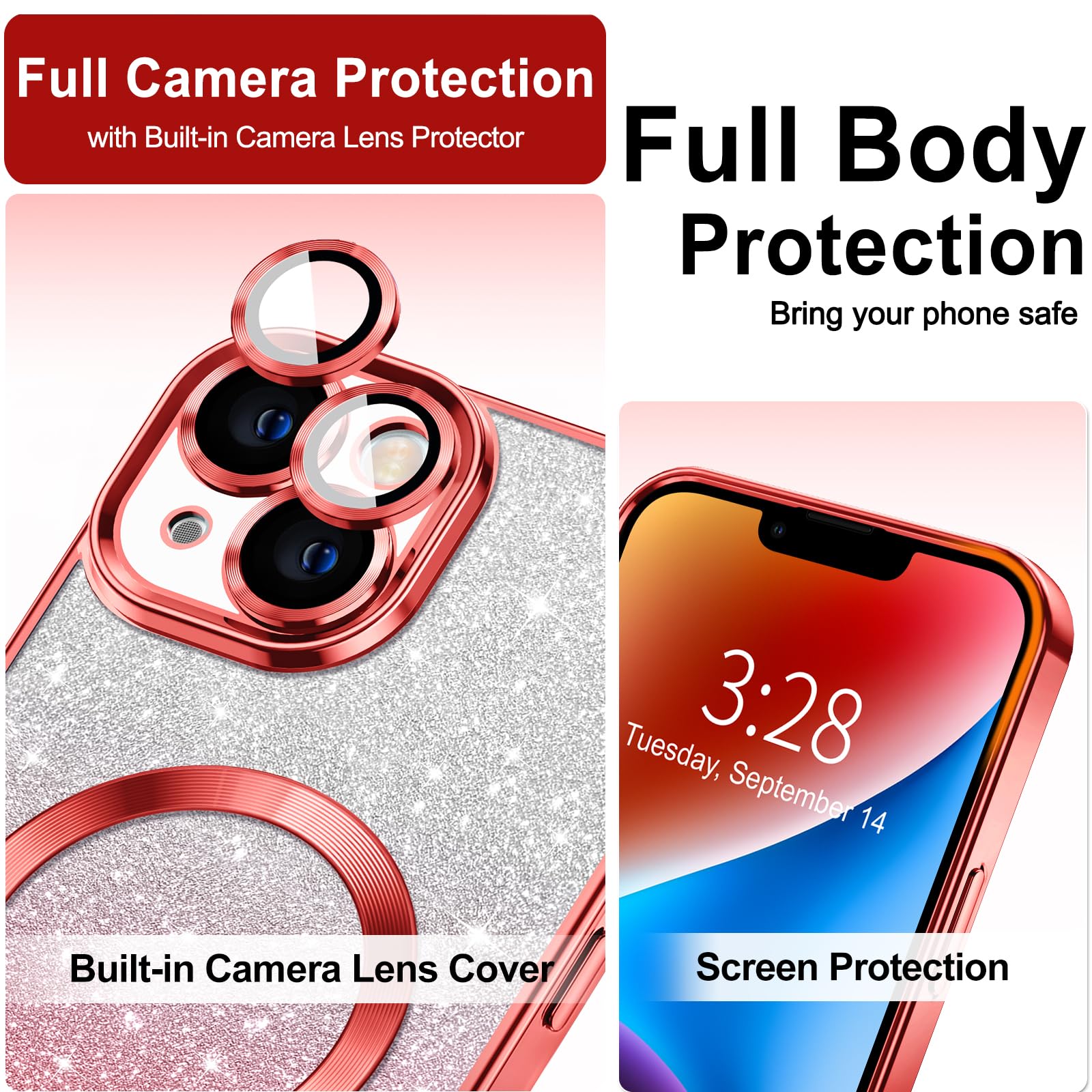 Hython For Iphone 14 Case Clear Magnetic Glitter Phone Cases [Compatible With Magsafe] Full Camera Lens Protector Slim Gradient