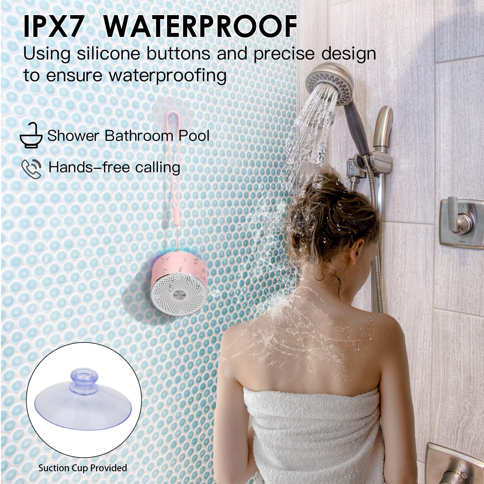 Xleader A6 Mini Bluetooth Speaker, Ipx7 Waterproof Shower Speaker With Lanyard, Small Speaker With Lights And Mic, Cute Pink Blu