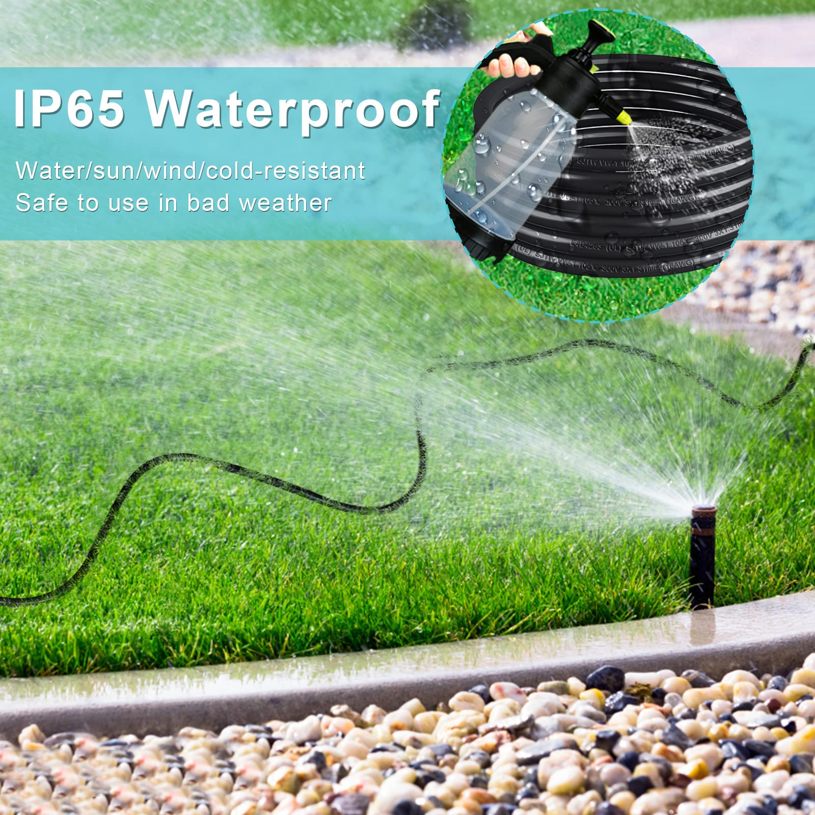 20Ft Black Outdoor Extension Cord   16Gauge Sjtw Garden Extension Cord With Flat Plug, 1625Watt Weatherproof Resistant Jacket 3P