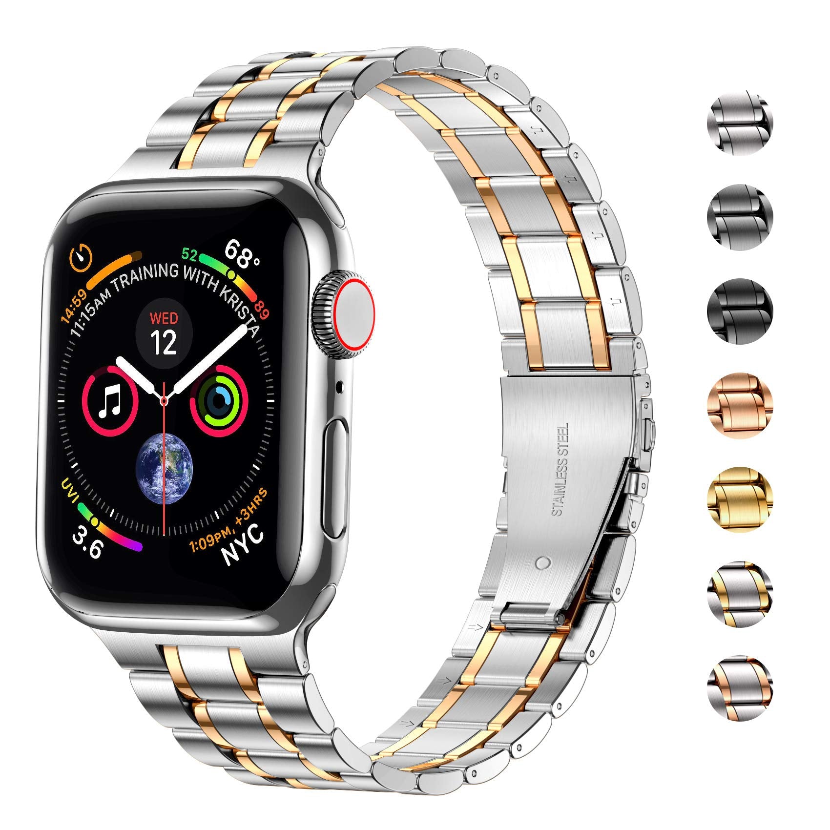 Miohhr Solid Stainless Steel Band Compatible With Apple Watch 41Mm, Metal Strap With Soft Tpu Case For Iwatch Series 9 8 7 Women