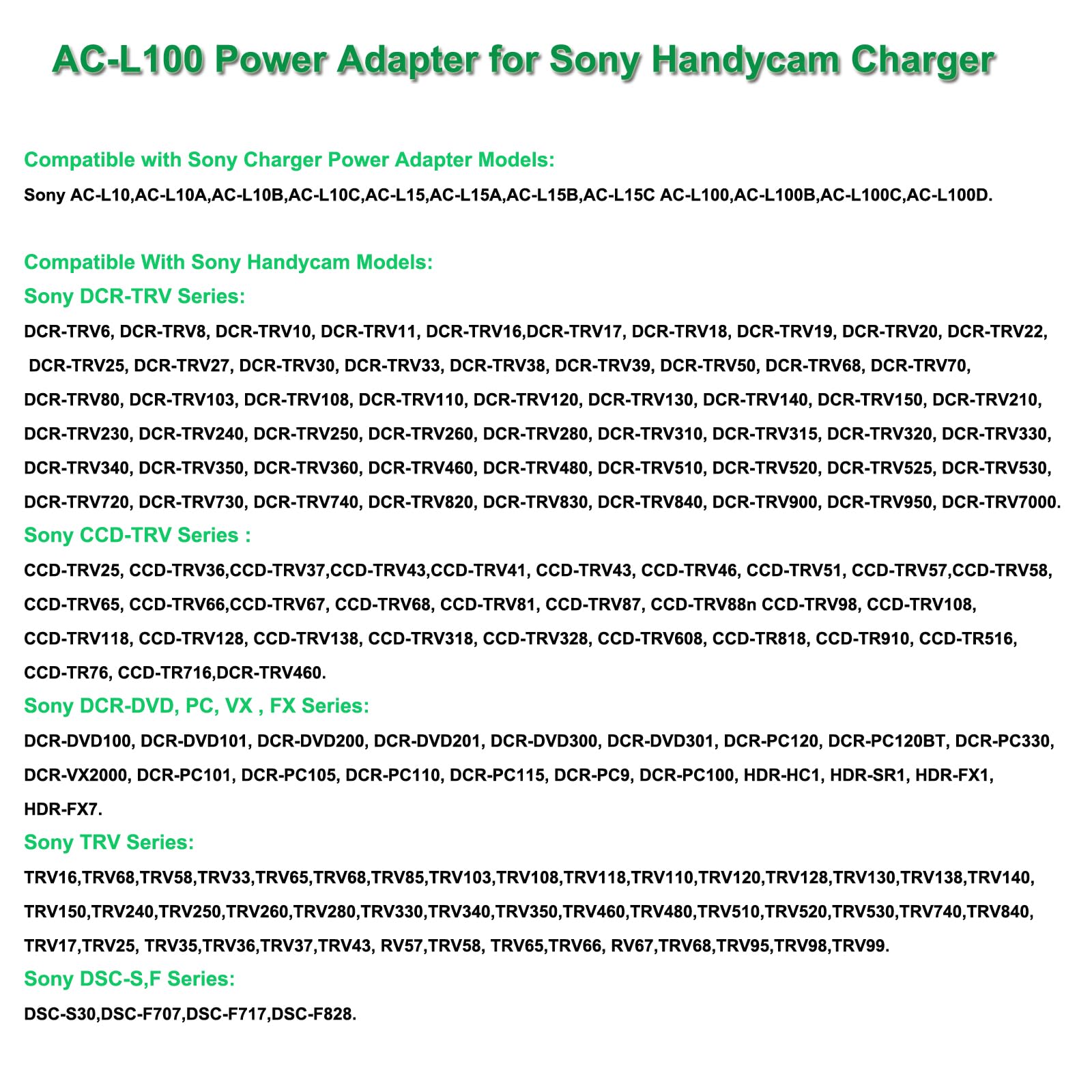 Gonine AC-L100 Charger for Sony Handycam Camcorders CCD-TRV108/308/118/128/138, Replacement for AC-L15/AC-L10/AC-15