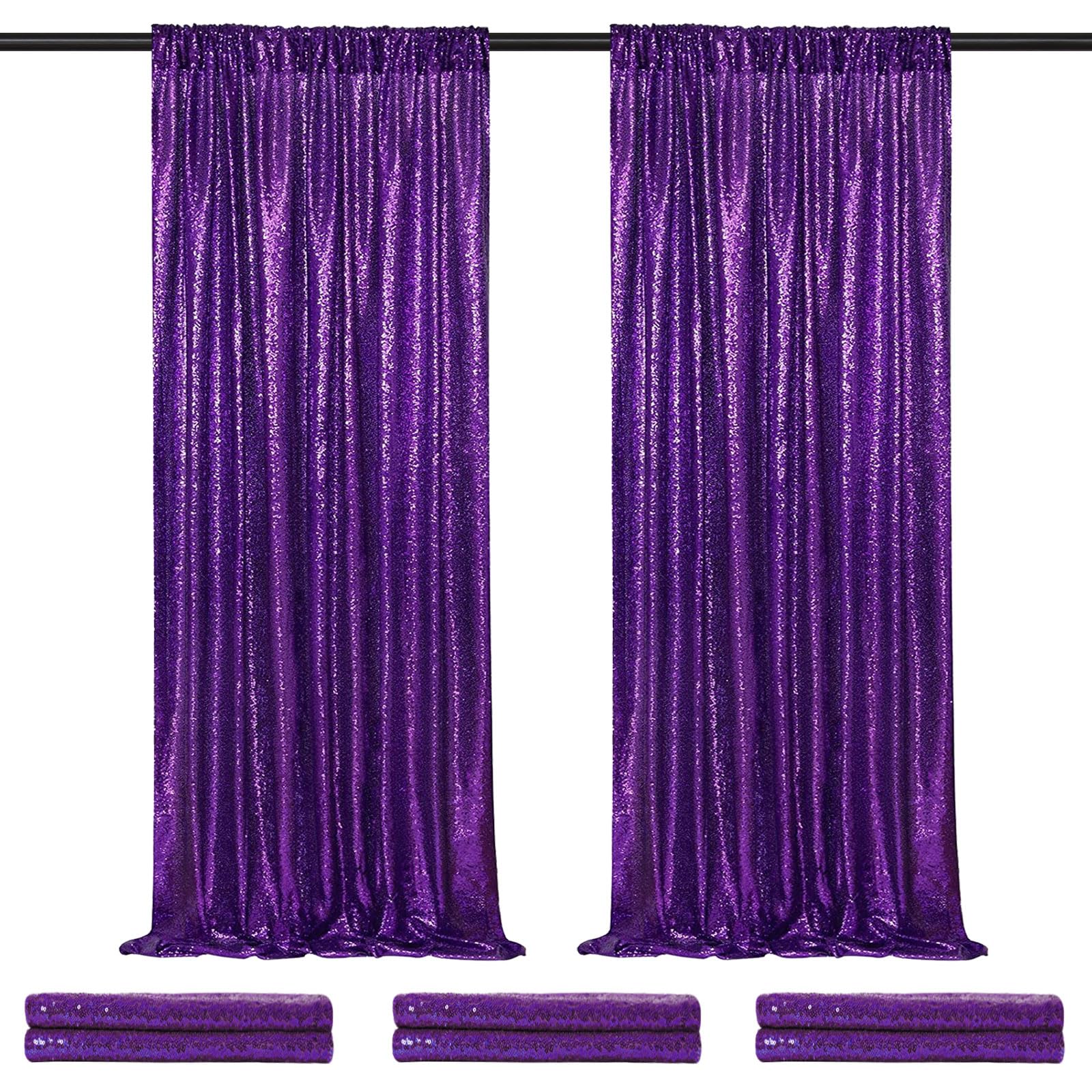Queendream Backdrop Curtain For Halloween Decorations   Purple Sequin Curtain Backdrop 6 Pcs 2Ftx8Ft Birthday Wedding Stage Deco