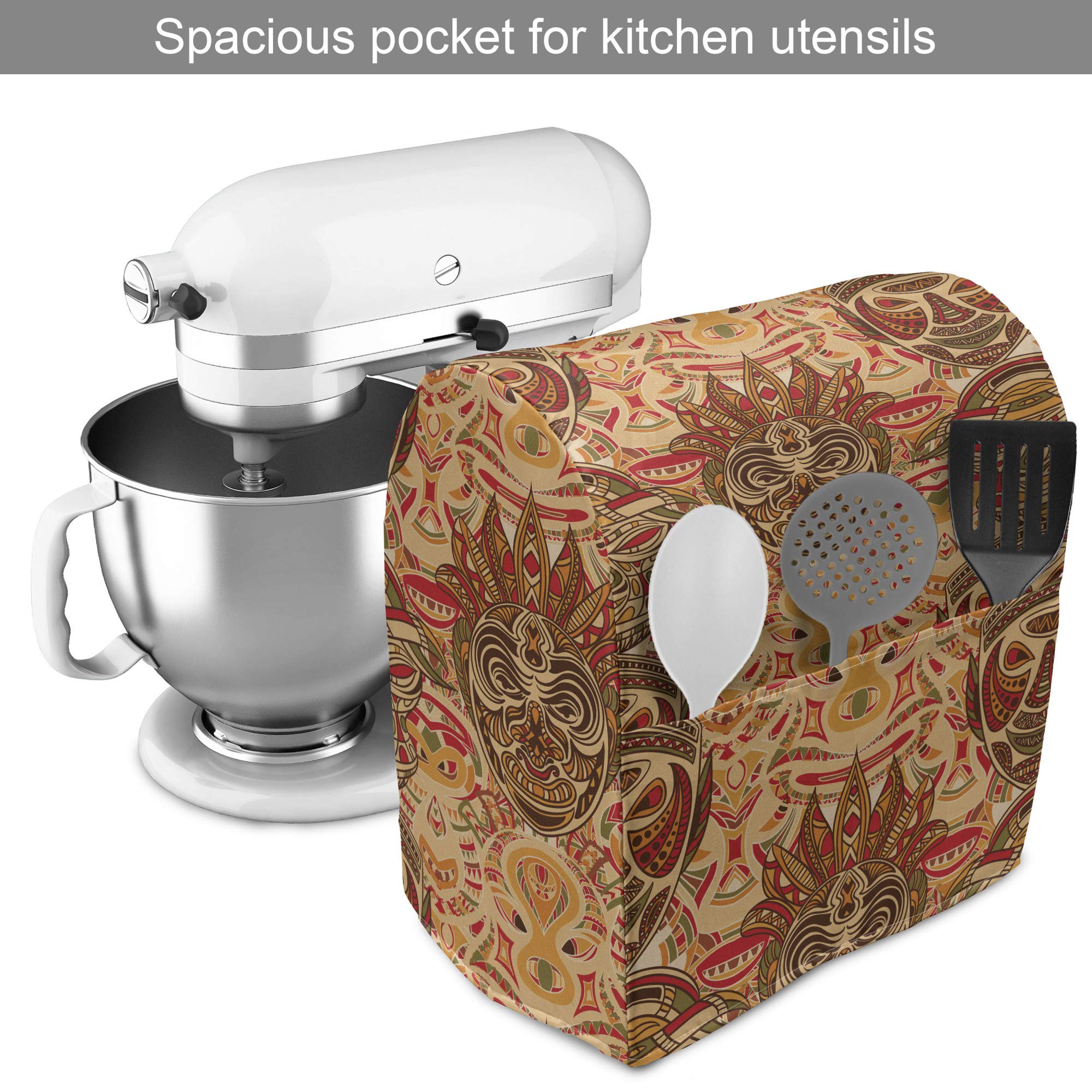 Ambesonne African Stand Mixer Cover, Motif With Pattern Design, Kitchen Appliance Organizer Bag Cover With A Pocket, 6 8 Quarts,