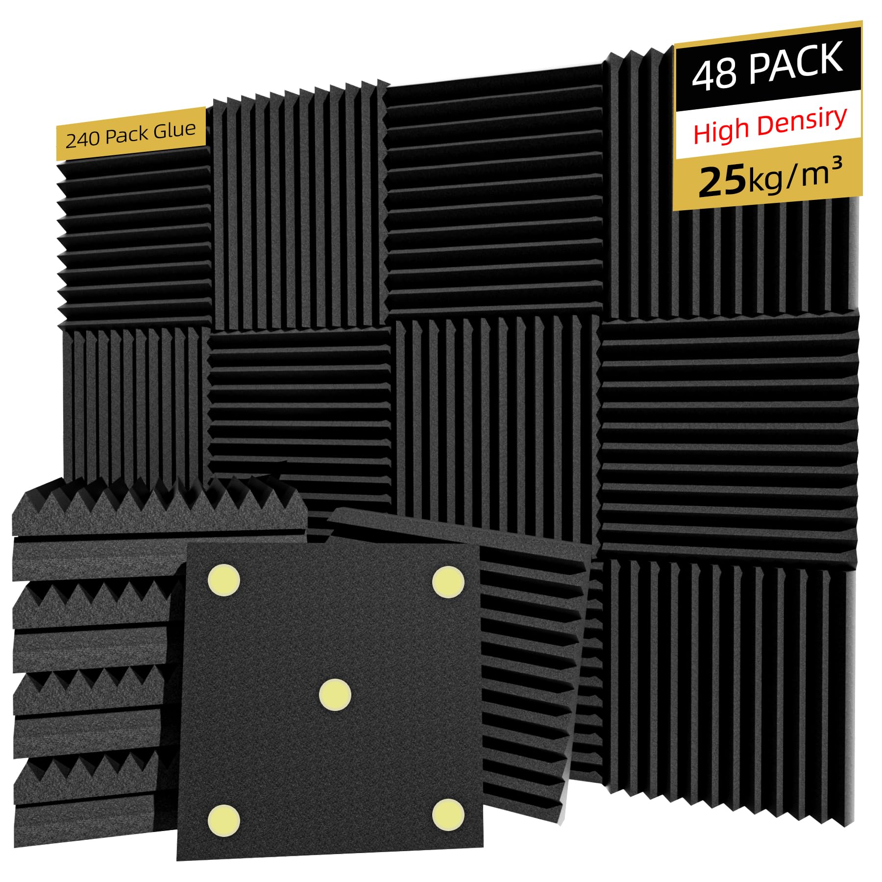 Temgcuam 48 Pack Sound Proof Foam Panels |Acoustic Panels Self Adhesive |1''      12''      12'' Quick Recovery Soundproof Wall
