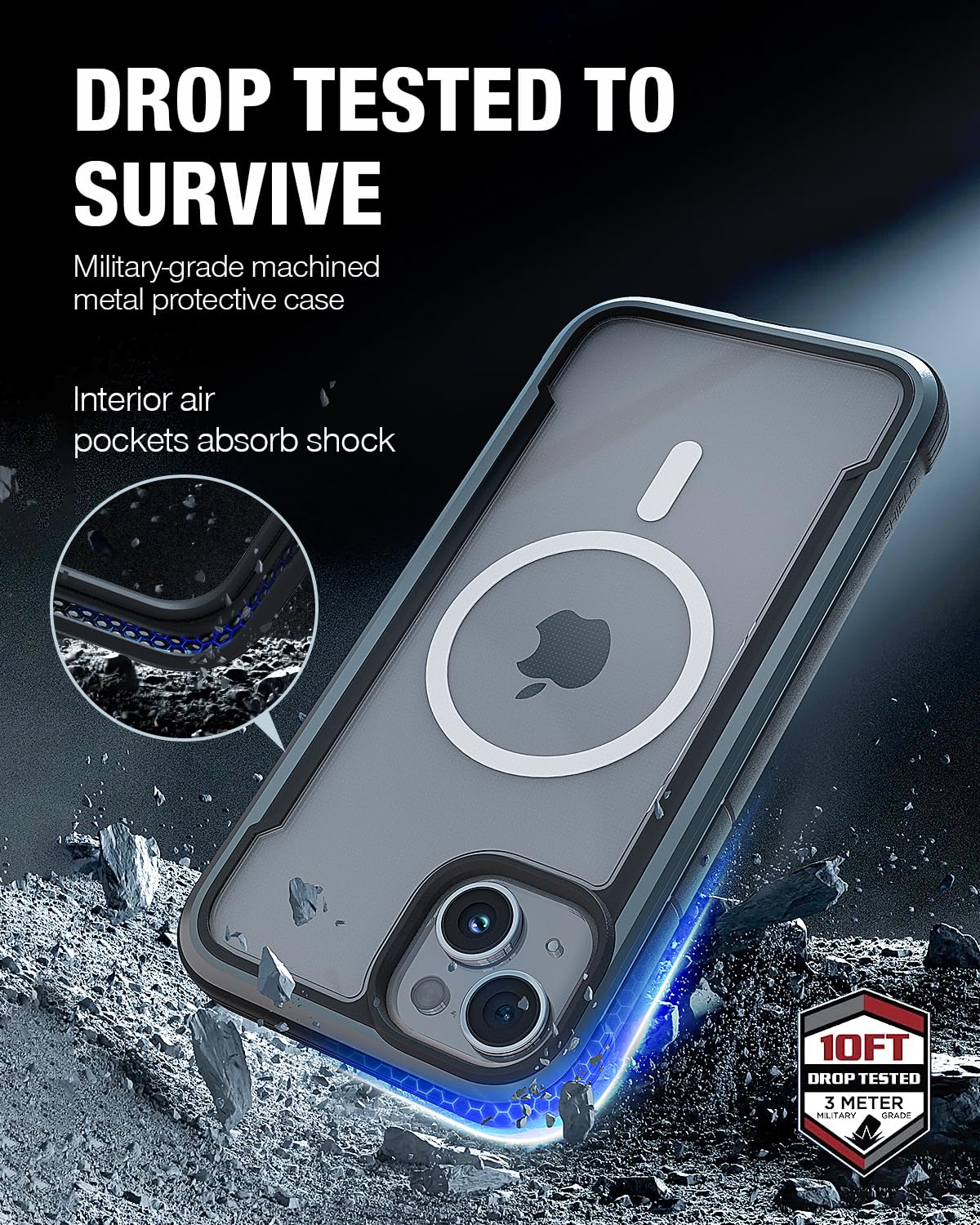 Raptic Shield Magnetic For Iphone 15 Plus Case, Compatible With Magsafe, Shockproof Protective Clear Case, Military Grade 10Ft D