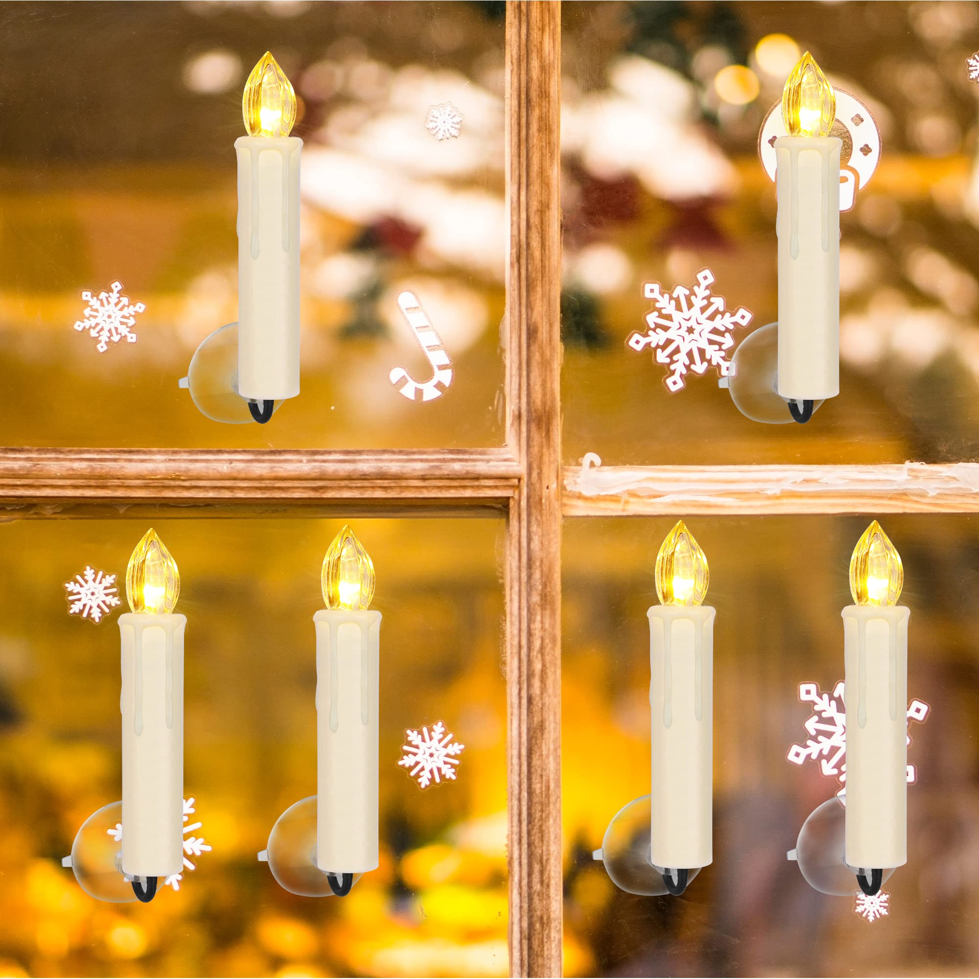 10 Pcs Led Window Candles With Remote Timer, Battery Operated Flameless Taper Candles, Warm White Flickering Christmas Candles L