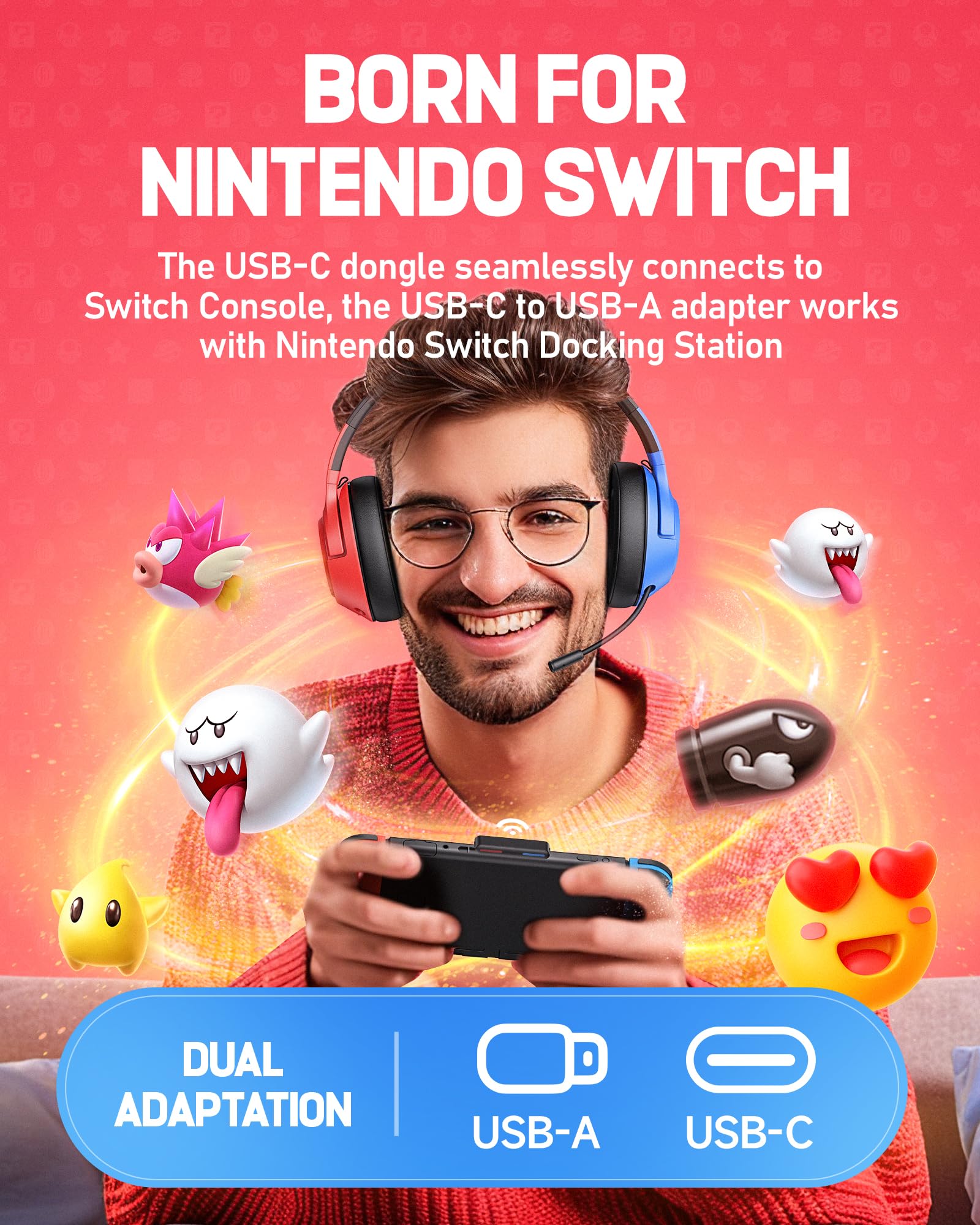Cg 01 2.4Ghz Wireless Gaming Headset For Nintendo Switch?Oled?Lite, Bluetooth 5.4 Gaming Headphones With Noise Cancelling Microp