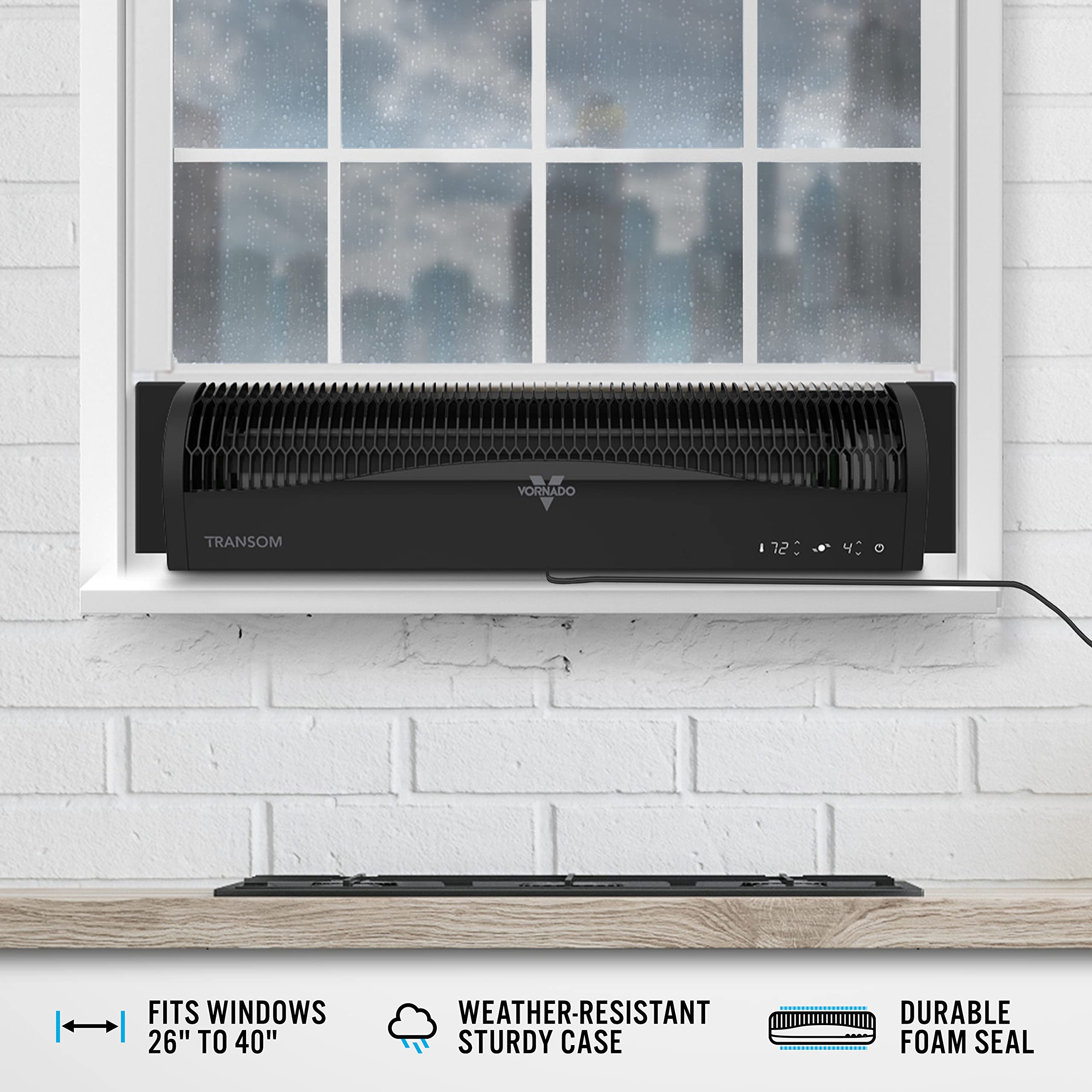 Vornado Transom Window Fan With 4 Speeds, Remote Control, Reversible Exhaust Mode, Weather Resistant Case, Black, Whole Room