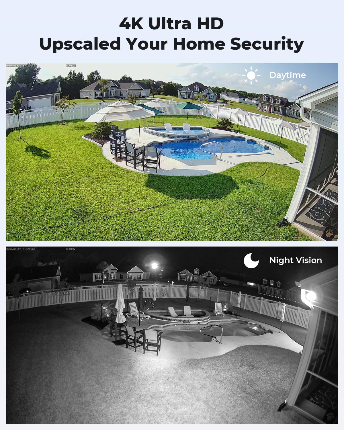 H.View 8 Channels 4K Home Security Camera System, 4Tb Hdd Preinstalled, 8Pcs Outdoor 8Mp Poe Dome Camera, Trigger Color Night Vi