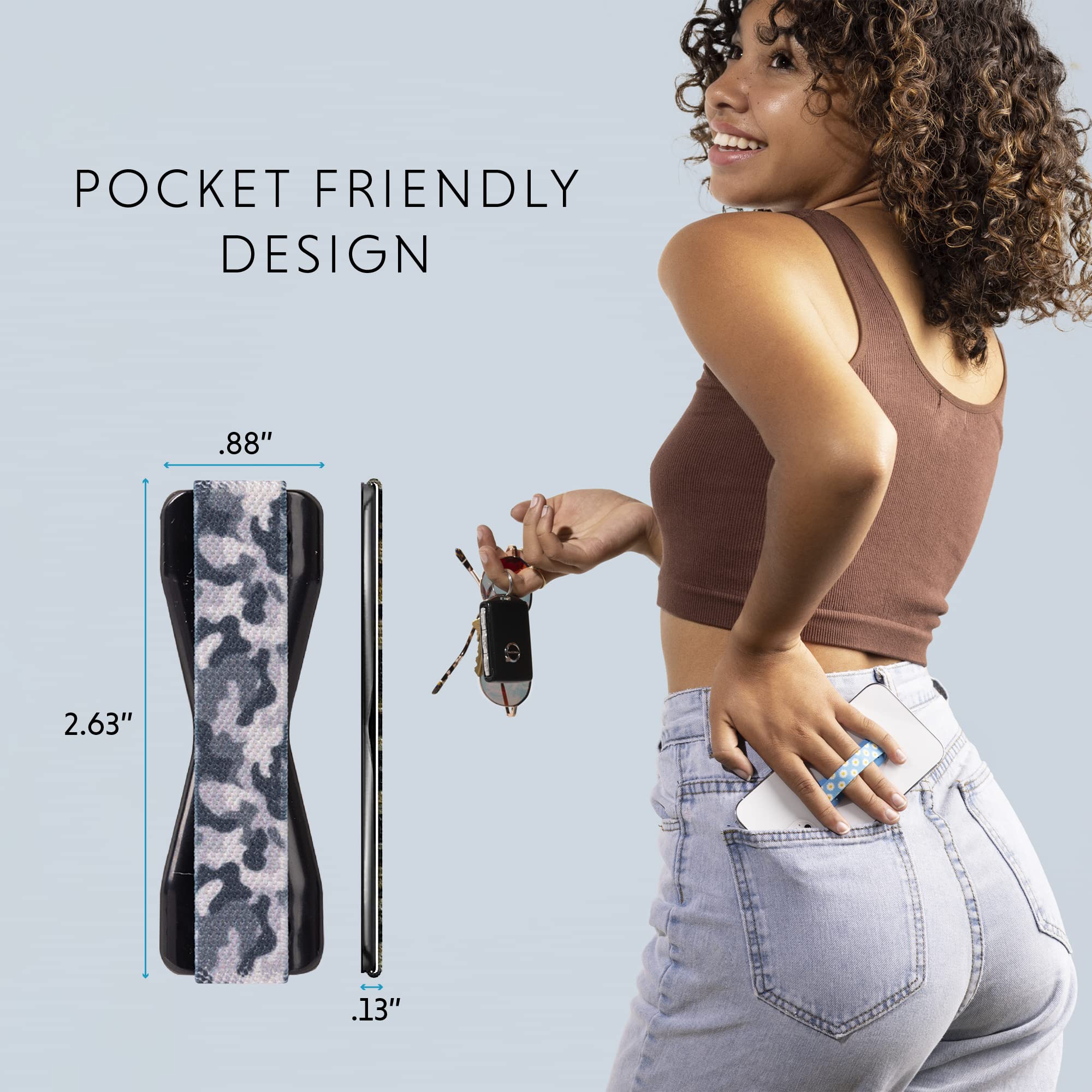 Lovehandle Universal Grip For Smartphone And Mini Tablet, Camo Colored Elastic Strap With Black Base, Pack Of 3