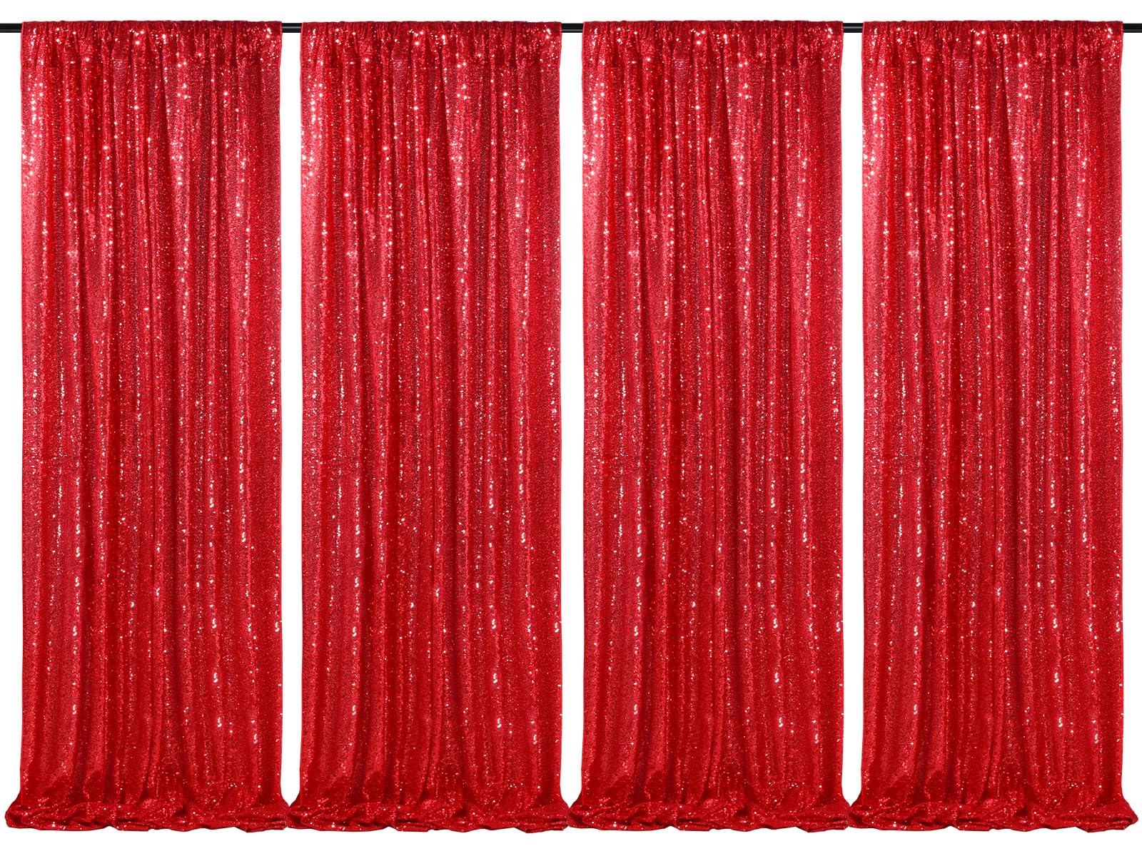 Red Sequin Backdrop 4 Panels 2Ftx8Ft Christmas Party Backdrop Curtains Photo Background Drapes Glitter Birthday Bridal Backdrop