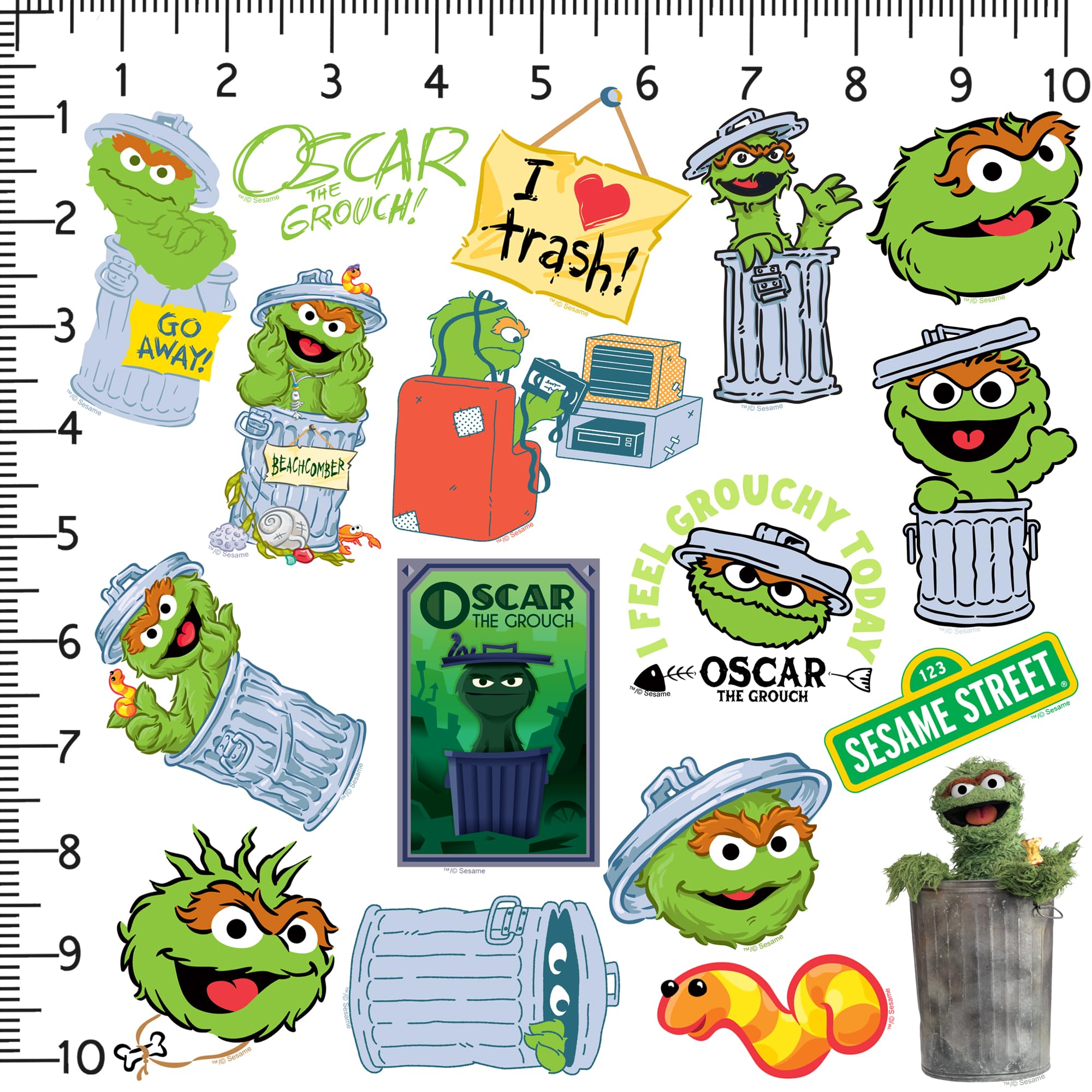 GRAPHICS & MORE Sesame Street Oscar The Grouch Vinyl Stickers - 50ct Large Variety Pack for Laptop, Water Bottle, Scrapbooking, Indoor/Outdoor