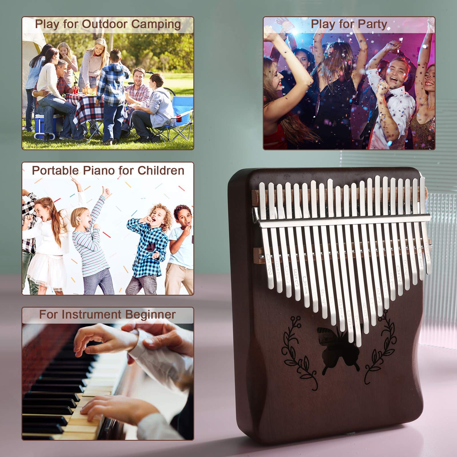 Lemfema Kalimba Thumb Piano 21 Keys, Portable Mbira Finger Piano Gifts For Kids And Adults Beginners(Brown)