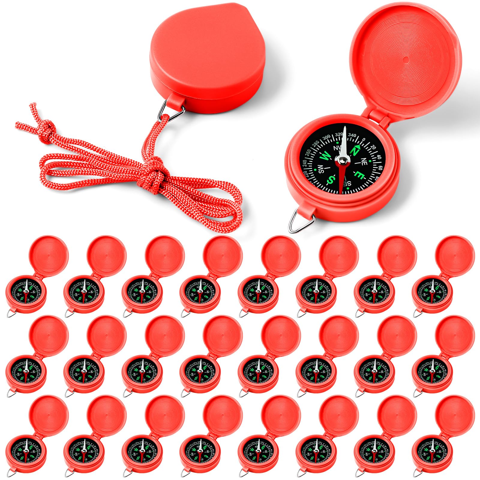 JaGely 24 Pcs Compass Bulk Gift Pocket Compass with Hanging Rope for Military Camping Survival Outdoor Hiking Hunting Climbing (
