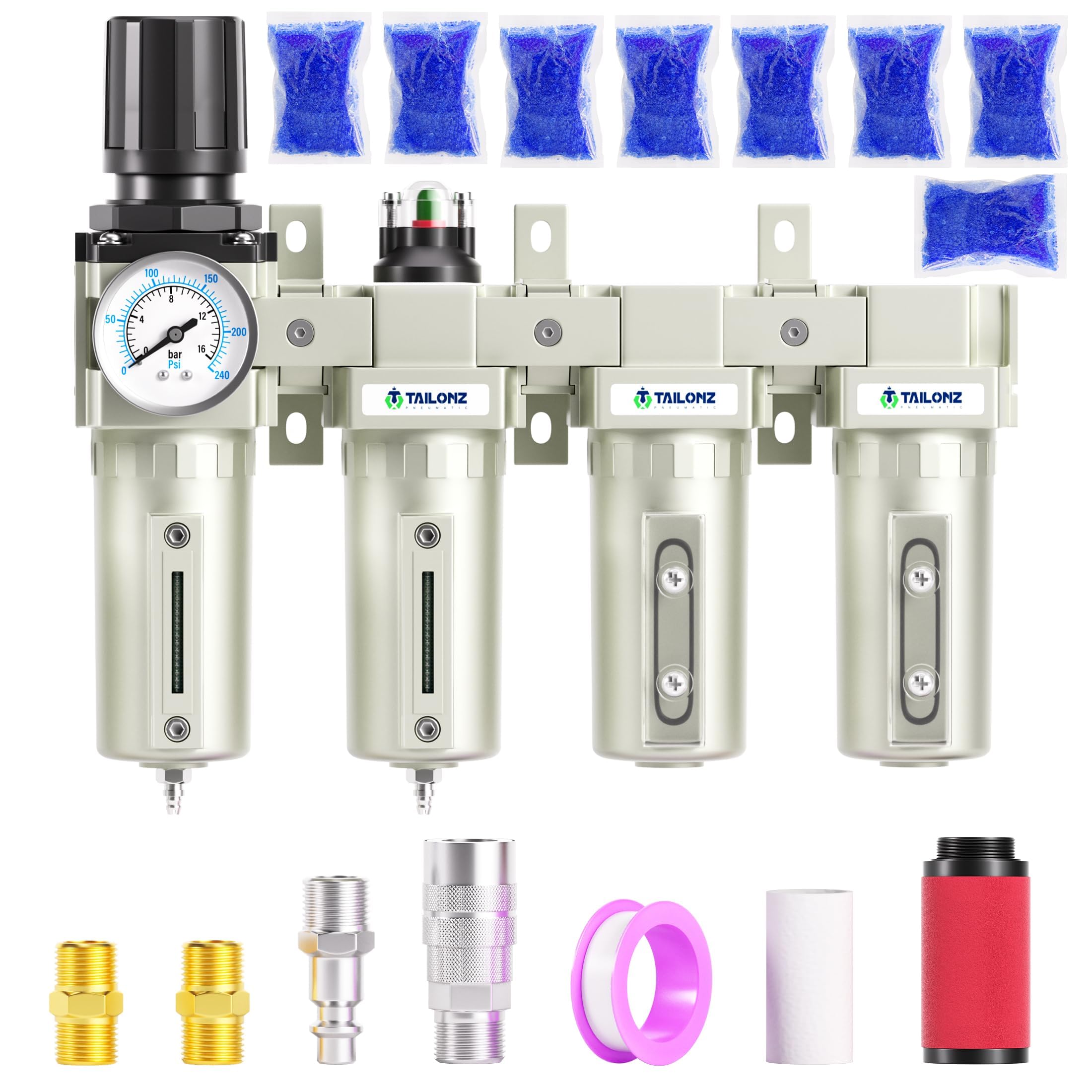 Tailonz Pneumatic 0 240Psi 3/4 Inch Npt Industrial Grade 4 Stage Air Drying System, Particulate Filter, Coalescing Filter, Doubl