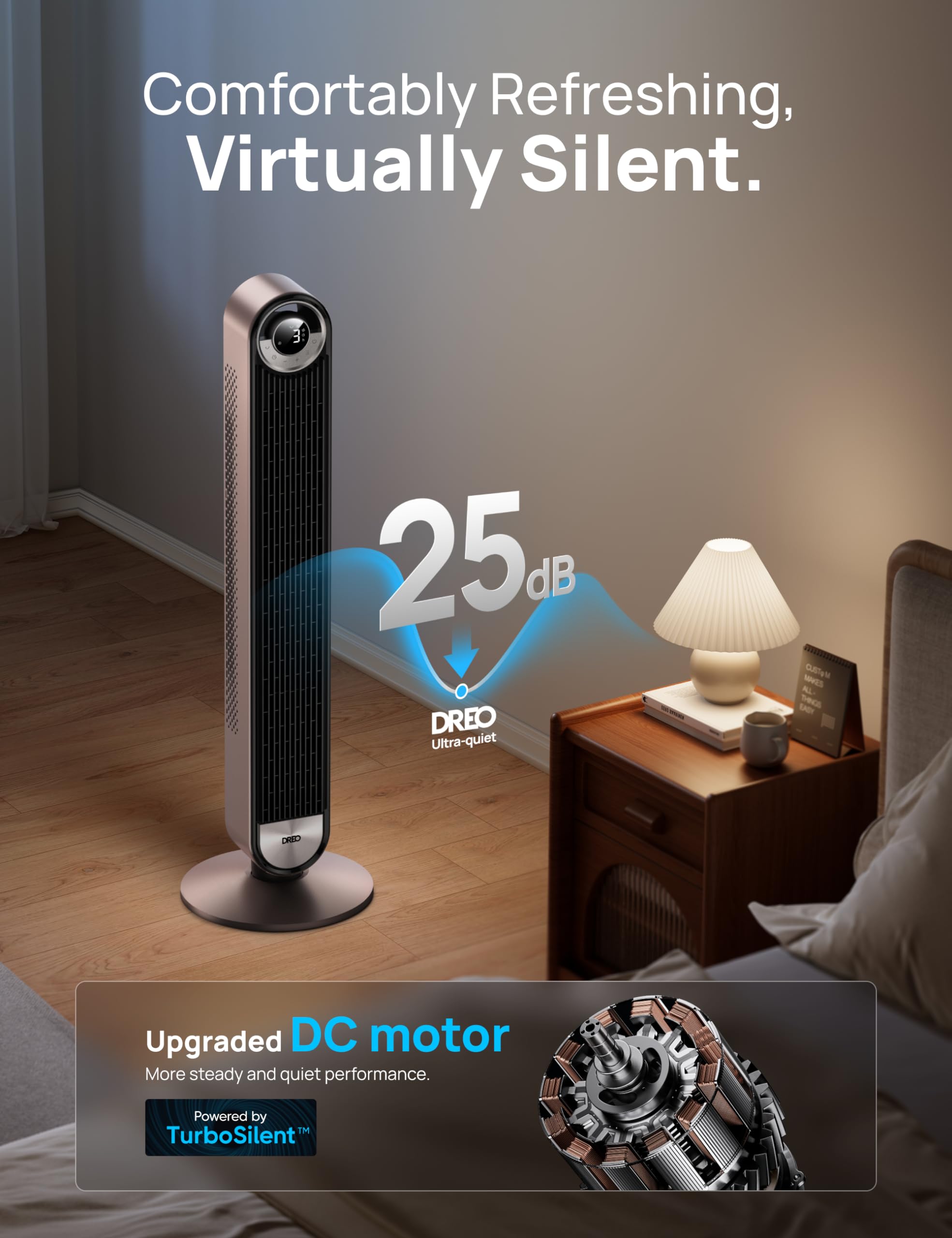 Dreo Smart Tower Fans For Home, 90 Oscillating Fan Bedroom Indoors, Voice Control Floor With 12H Timer, 42 Inch Quiet Bladeless