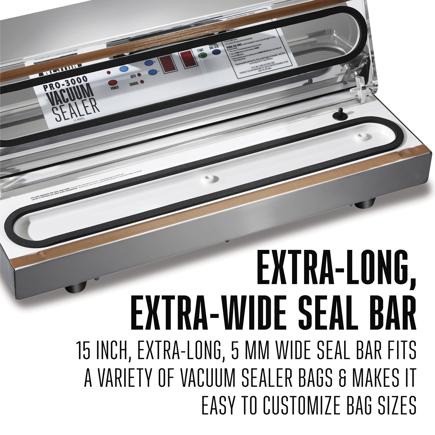 Weston Brands Vacuum Sealer Machine For Food Preservation & Sous Vide, Extra Wide Bar For Sealing Bags Up To 15' Wide, 935 Watts, Commercial Grade Pro 3000, Programmable Led Controls, Stainless Steel