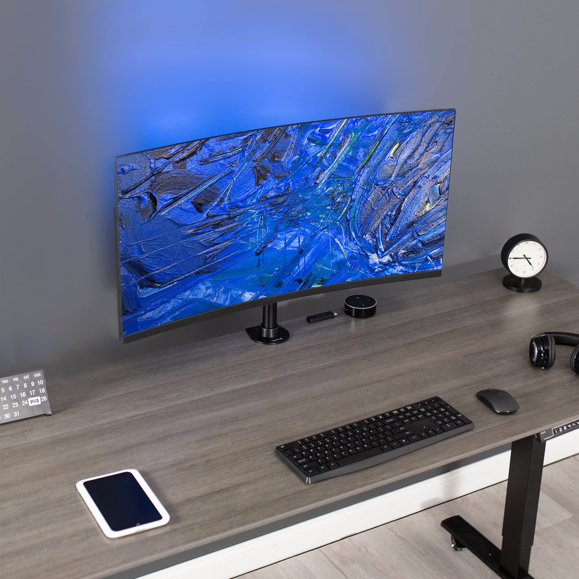 VIVO Ultra Wide Screen TV and Monitor Desk Mount, Adjustable Height and Tilt Stand for Screens up to 42 inches, Black, STAND V101C