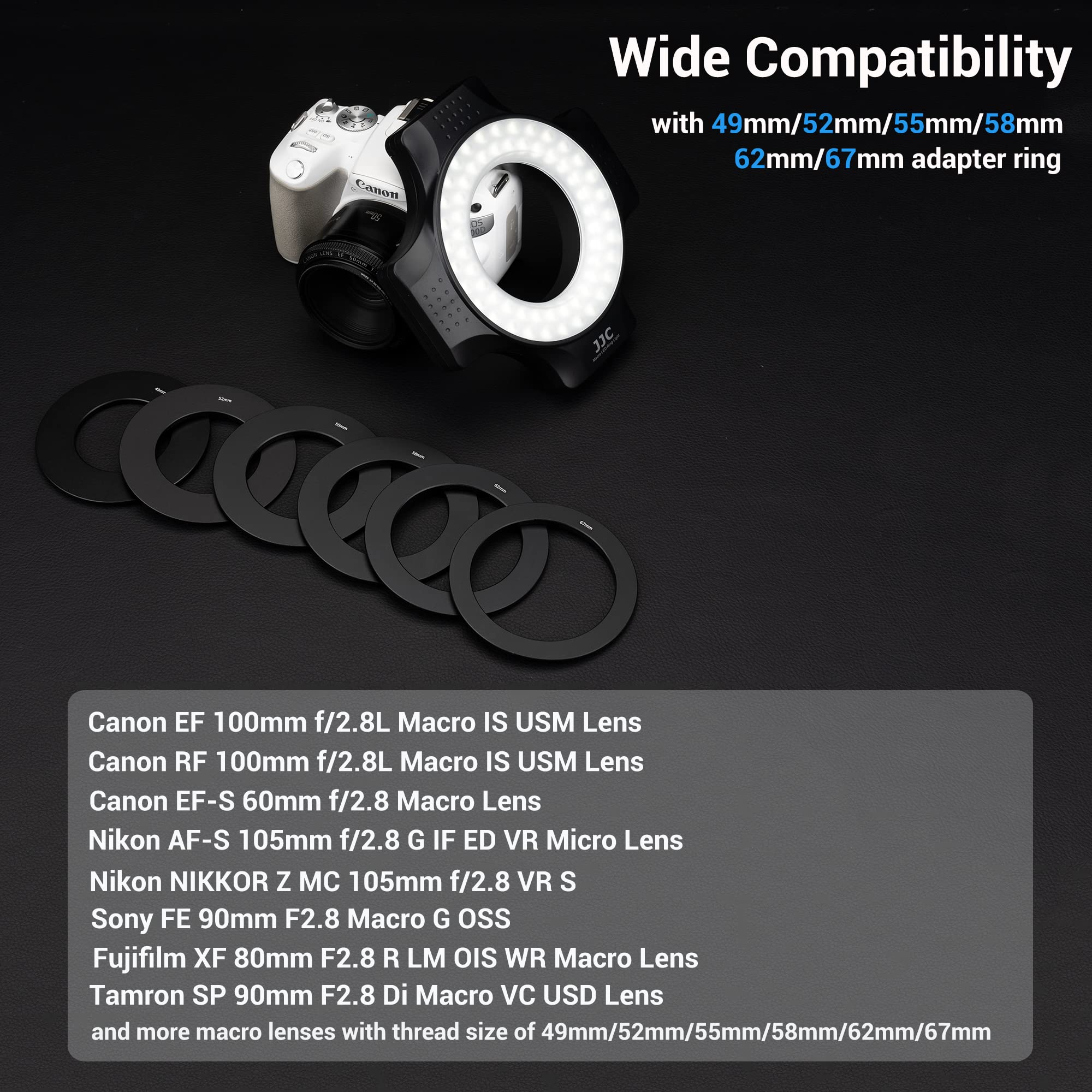 Jjc Macro Ring Light For Dslr Macro Lens Canon Ef 100Mm F2.8L/Rf 100Mm F2.8L/Ef S 60Mm F2.8/Nikon Af Micro 60Mm F2.8D/Af S Dx Mi