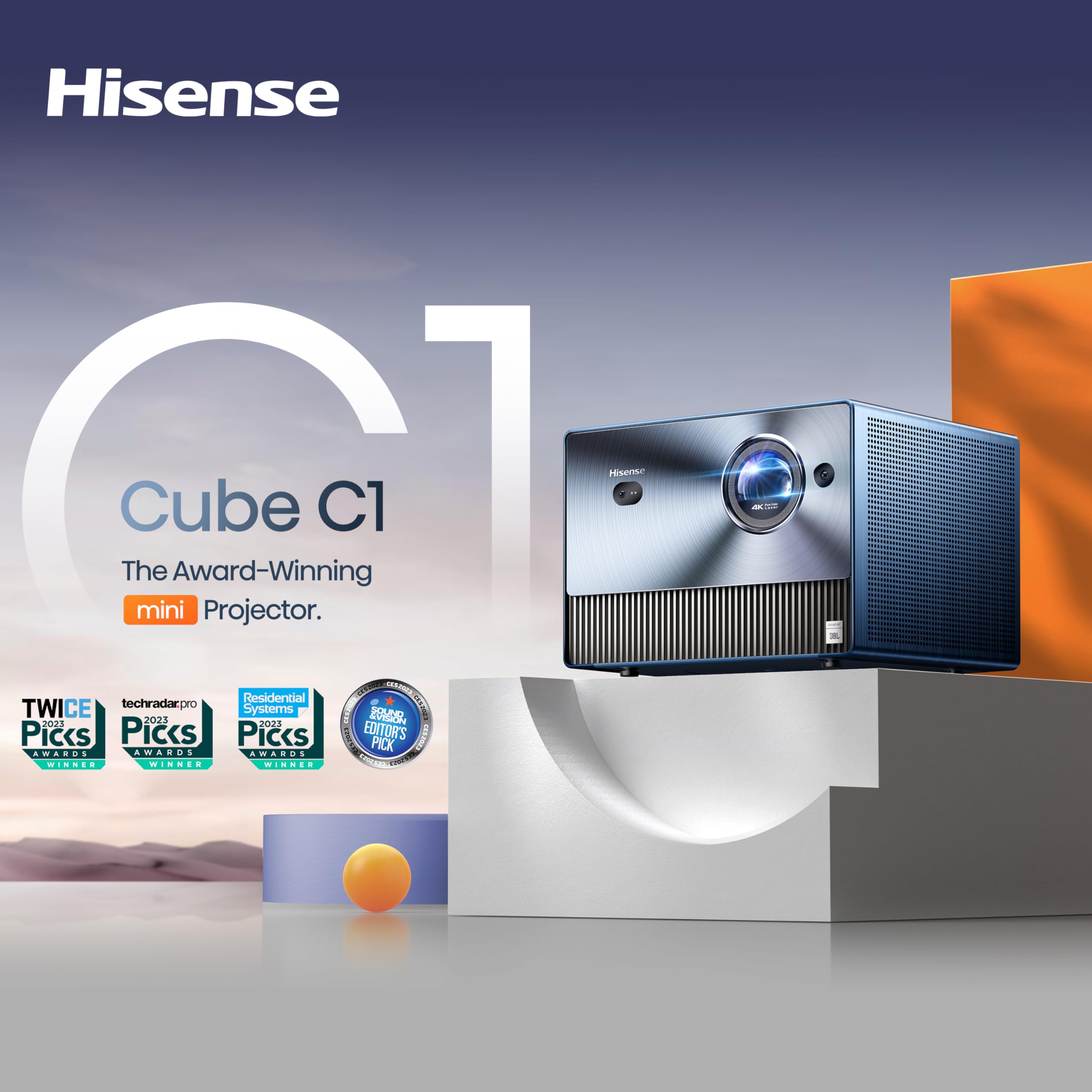 Hisense C1 4K Uhd Triple Color Rgb Laser Portable Mini Projector, Up To 300, Vidd Os, Dolby Vision Hdr10, 110% Bt.2020 Color Gam