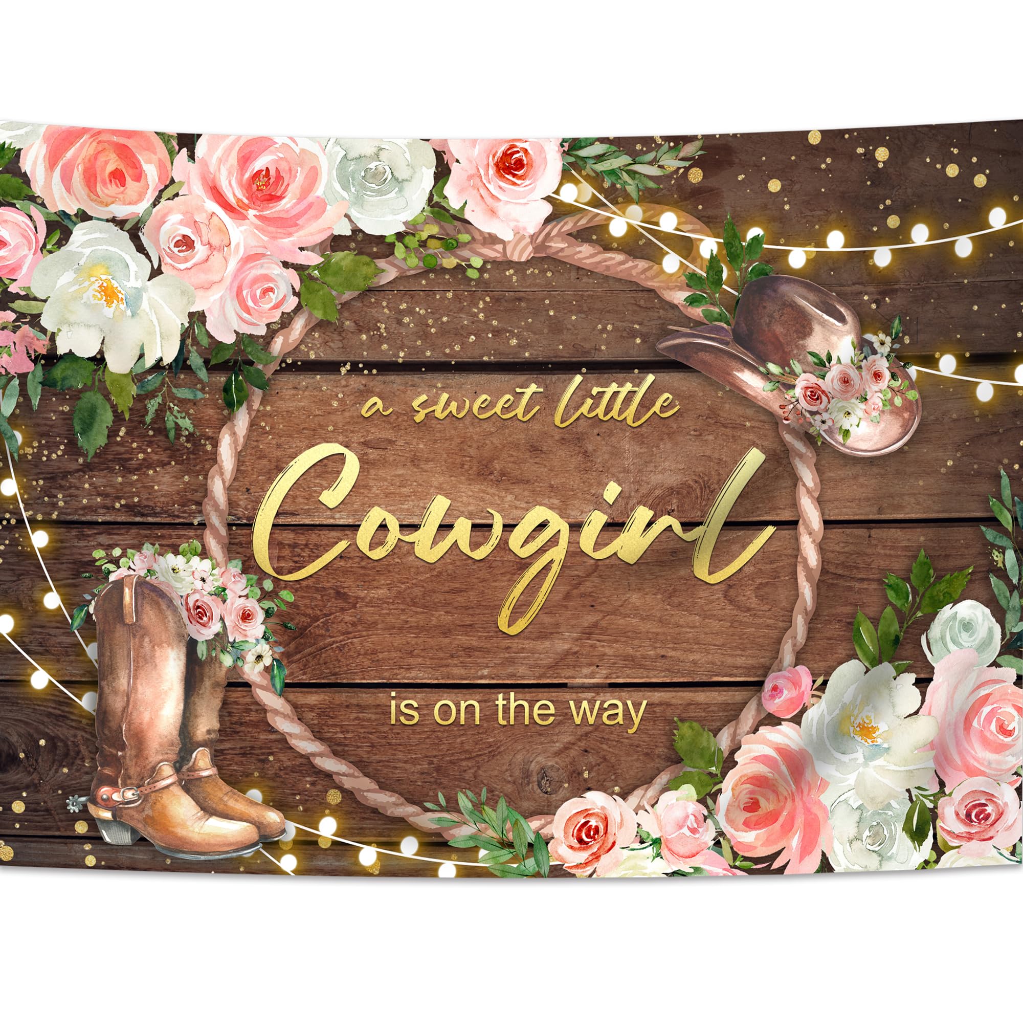 Svbright Western Cowgirl Baby Shower Backdrop 7Wx5H Rustic Country Rural Wood Board Plank Pink Floral Retro Bohemian Hat Plant B