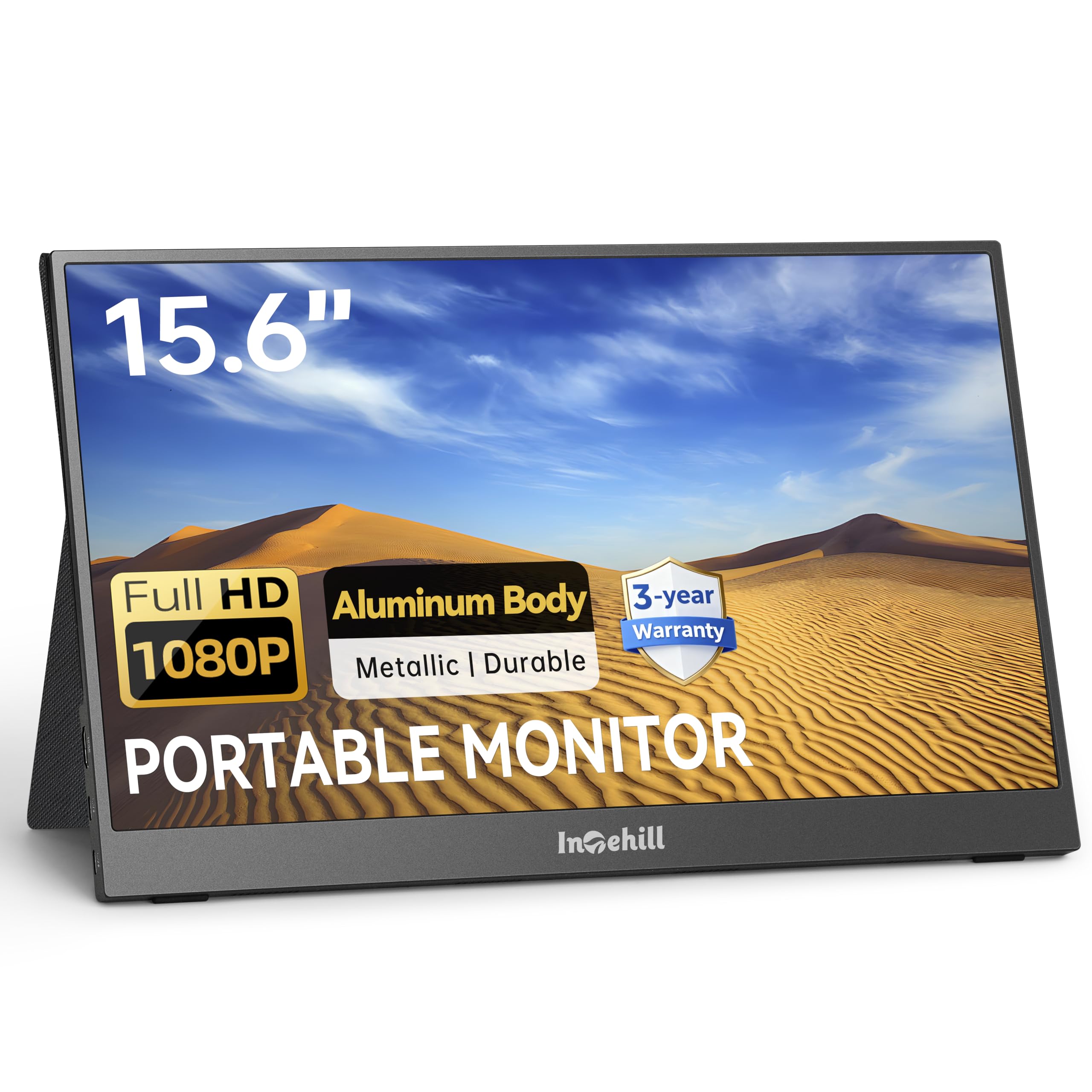 Intehill 15.6 FHD 1080P Portable Laptop Monitor, 1920x1080 IPS External Display with Speakers/Ultra-Slim Aluminum Alloy Design/M