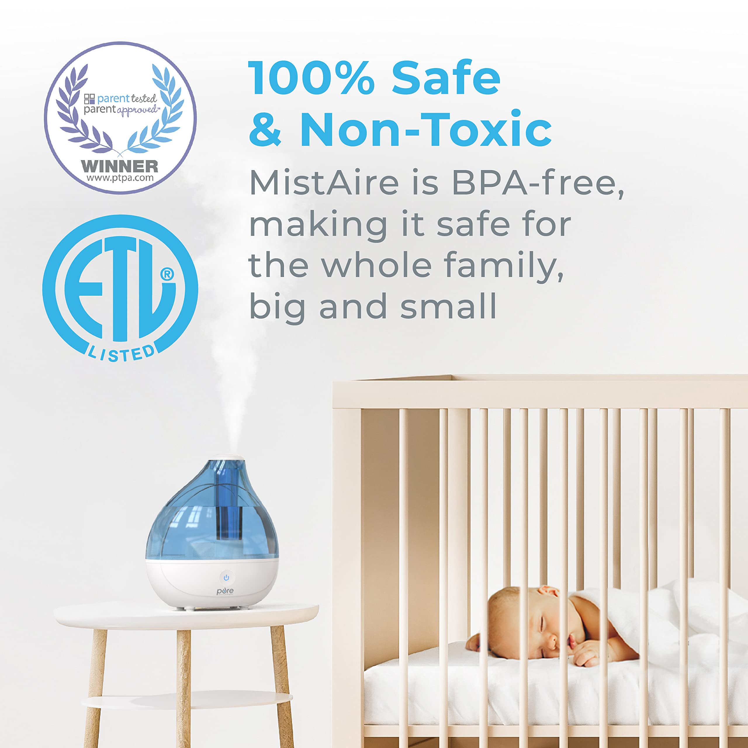 Pure Enrichment Mistaire Ultrasonic Cool Mist Humidifier   Quiet Air Humidifier For Bedroom, Nursery, Office, & Indoor Plants