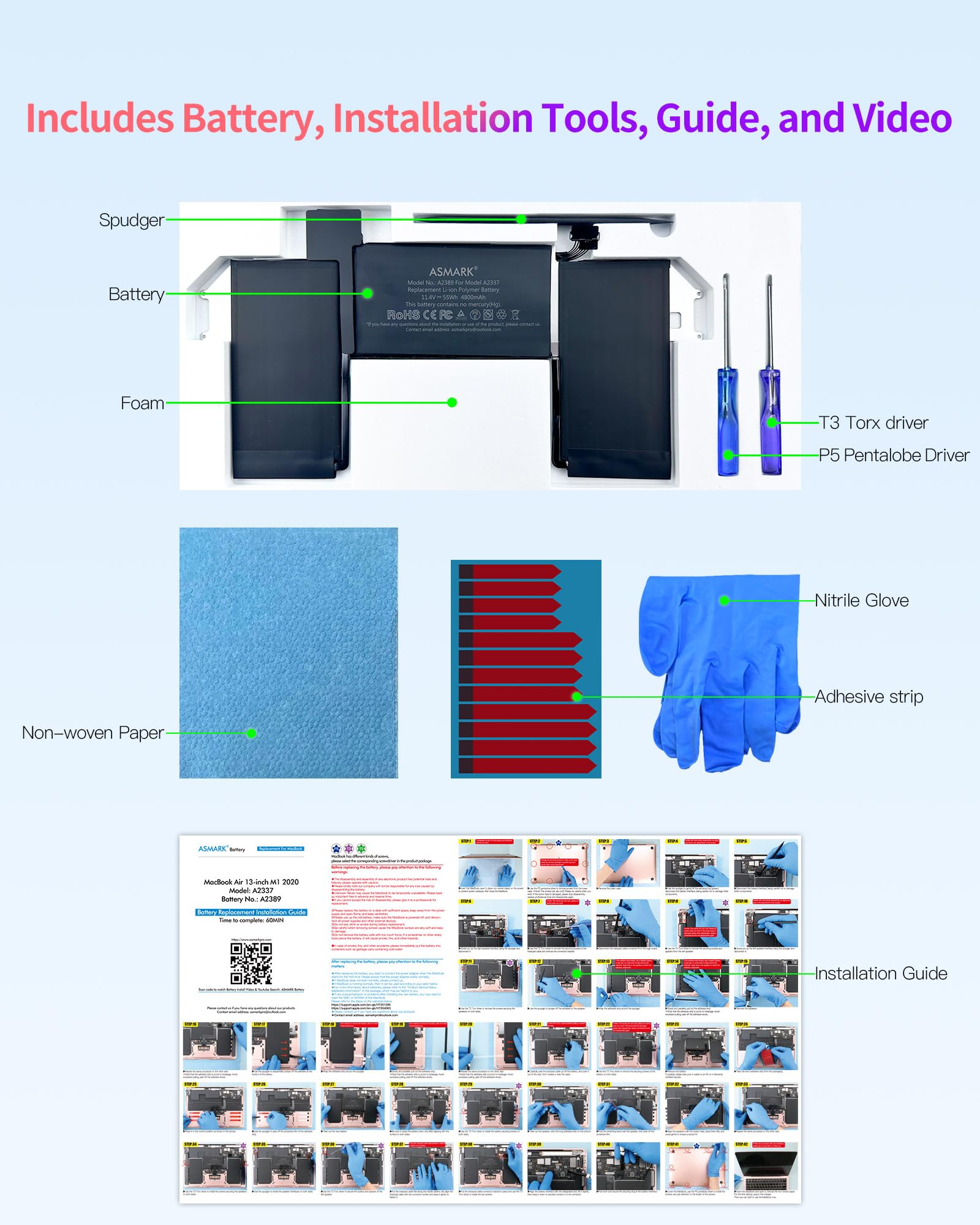 Asmark Battery Replacement For Macbook Air A2337(2020 M1) 13 Inch A2389 Battery